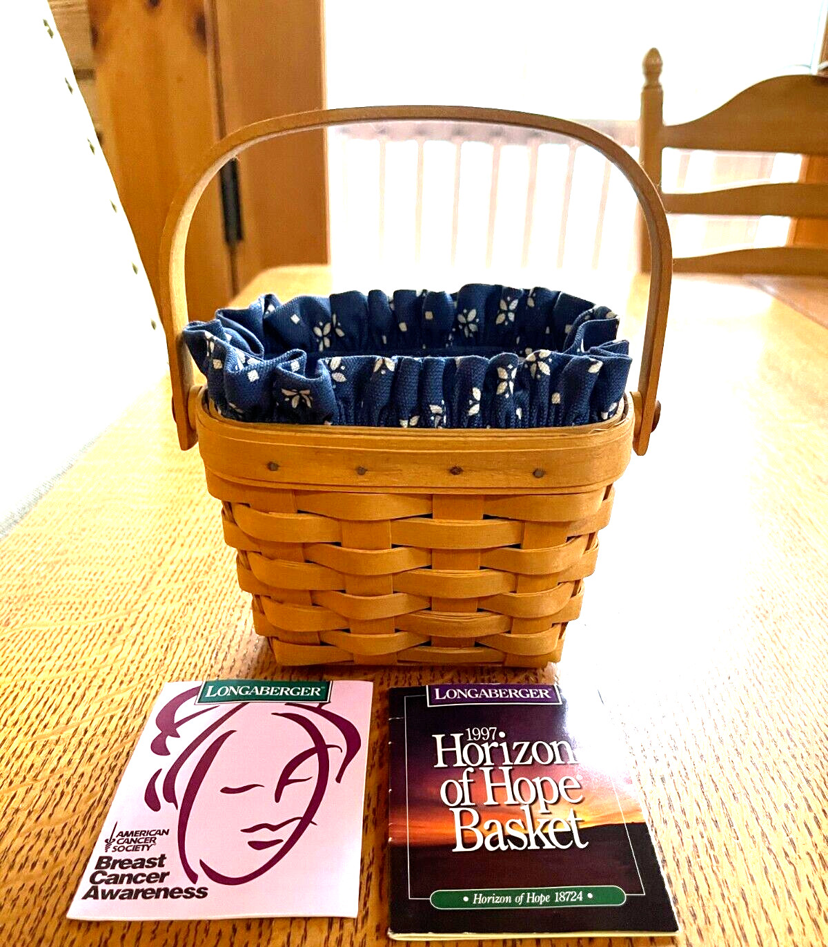 Longaberger 1997 Horizon Of Hope Basket, heritage Blue Stand up Liner, Protector