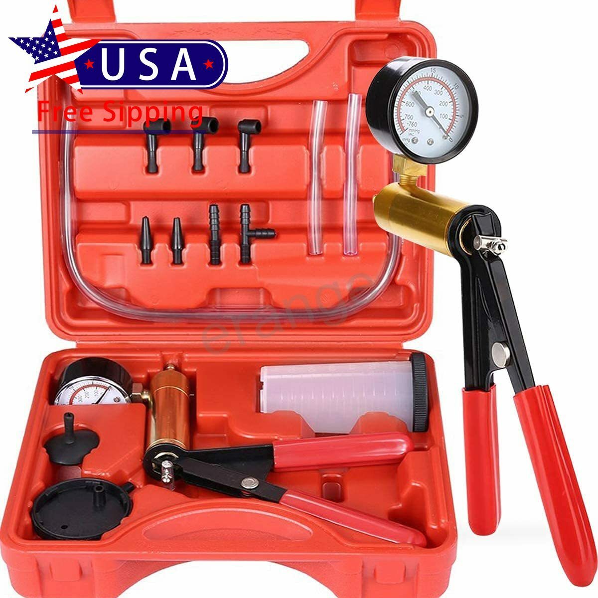 Brake Bleeder Kit with Hand Held Vacuum Pump Tester Clutch Tool Adapters 16pcs