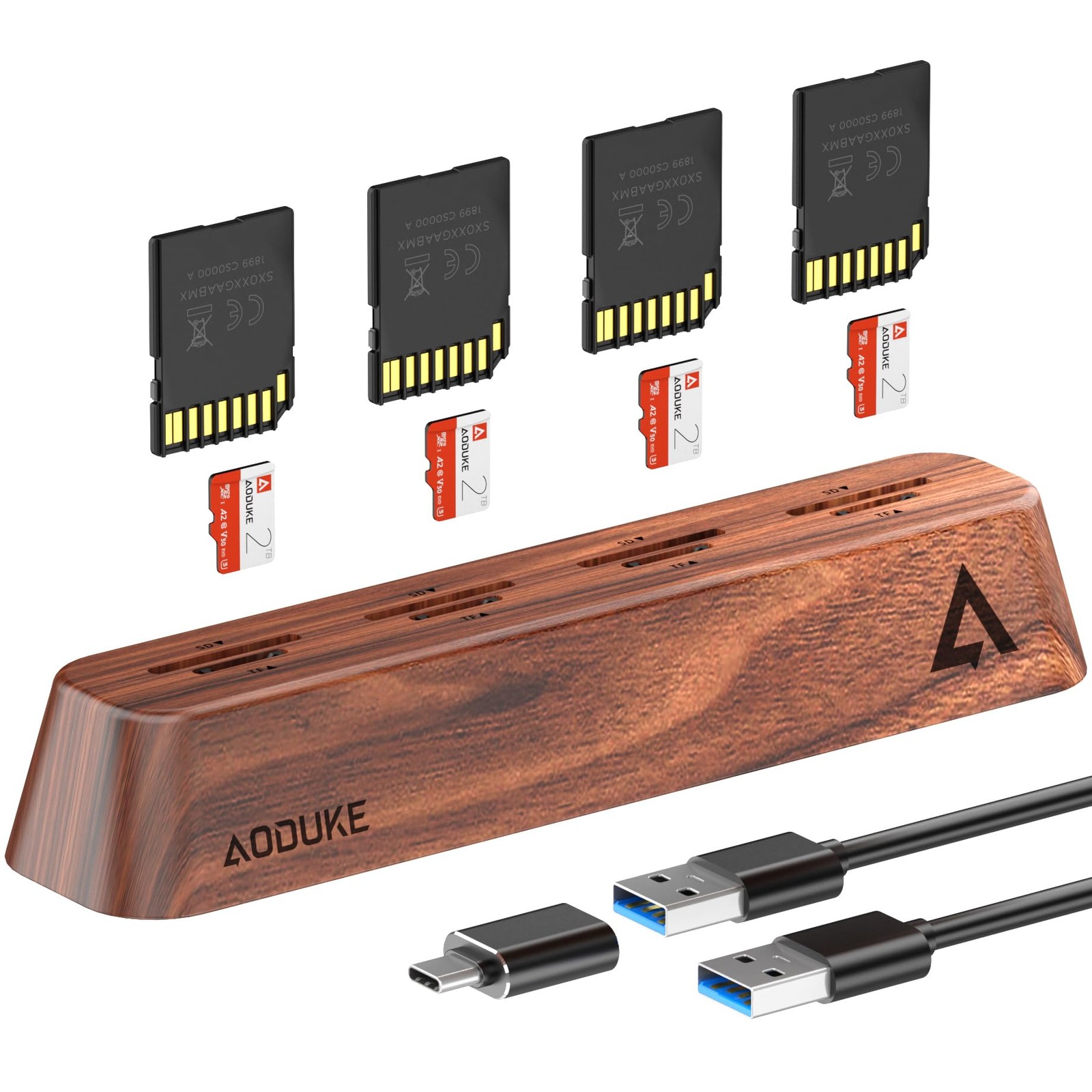 8-Port USB 3.0 SD Card Reader, Walnut Wood Design 5Gbps Data, Simultaneous to...