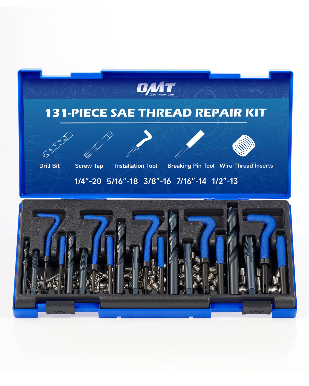 OMT 131pc SAE Thread Repair Insert Kit HSS Drill Helicoil Car Pro Coil Tools