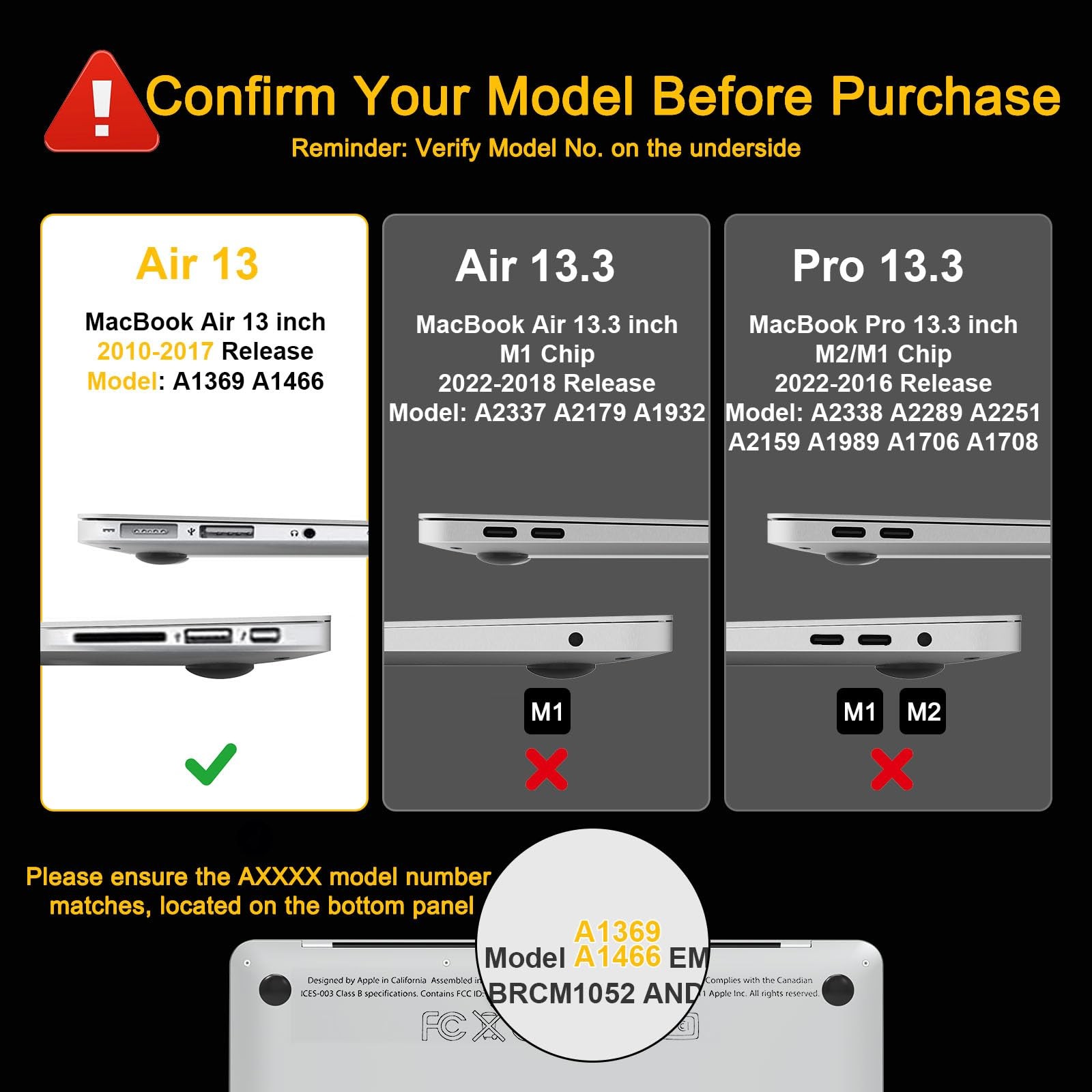 Compatible with MacBook Air 13 inch Case 2010-2017 Release Model A1466 A1369,...