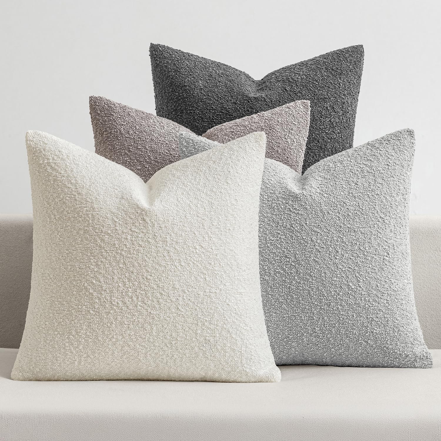 Pack of 4 Decorative Textured Boucle Throw Pillow Covers 20x20 Inch Neutral G...