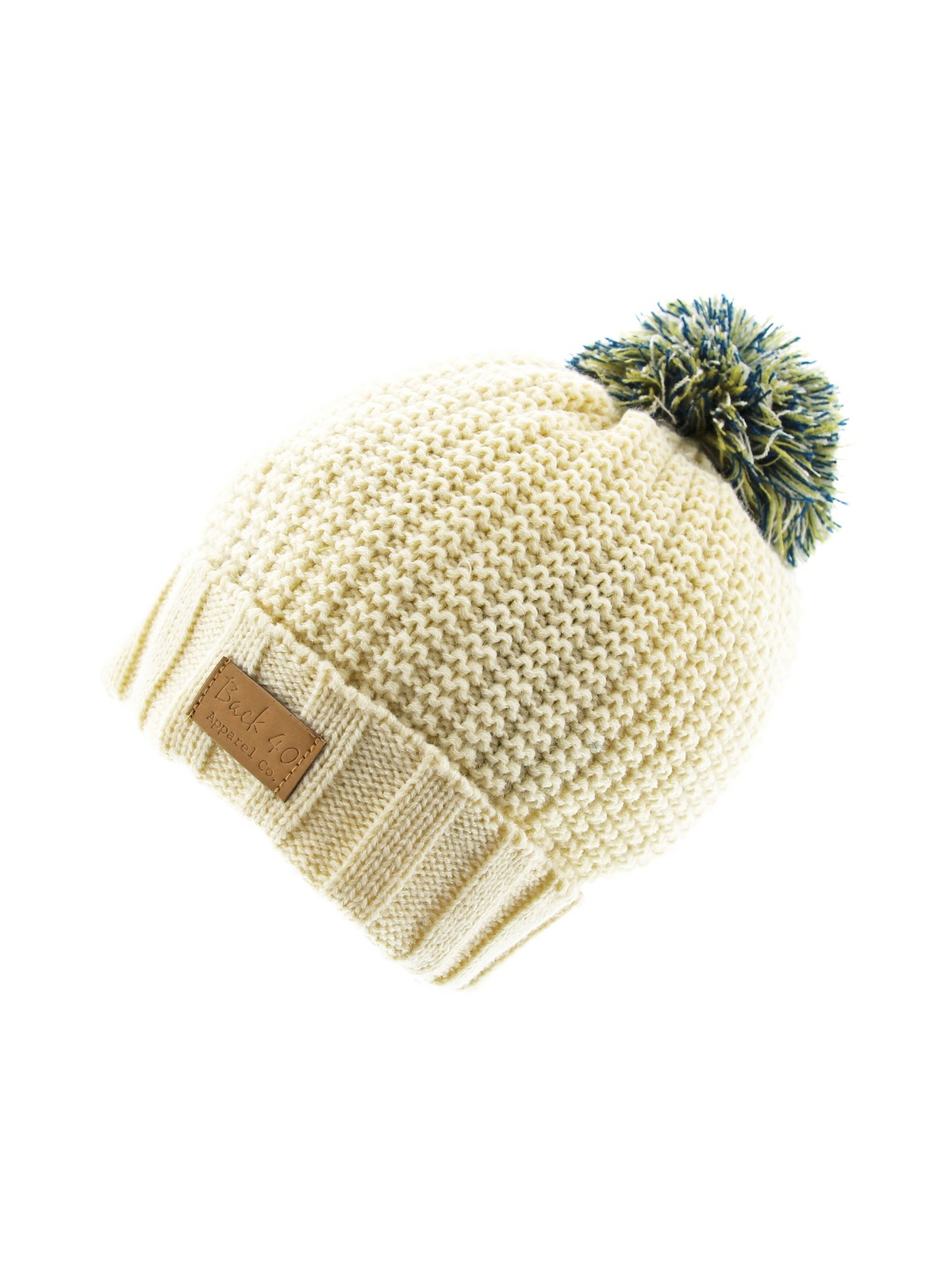 Cable Pom Pom Cuffed Unisex Cream Multi Color Knit Cuffed Winter Hat by Back 40