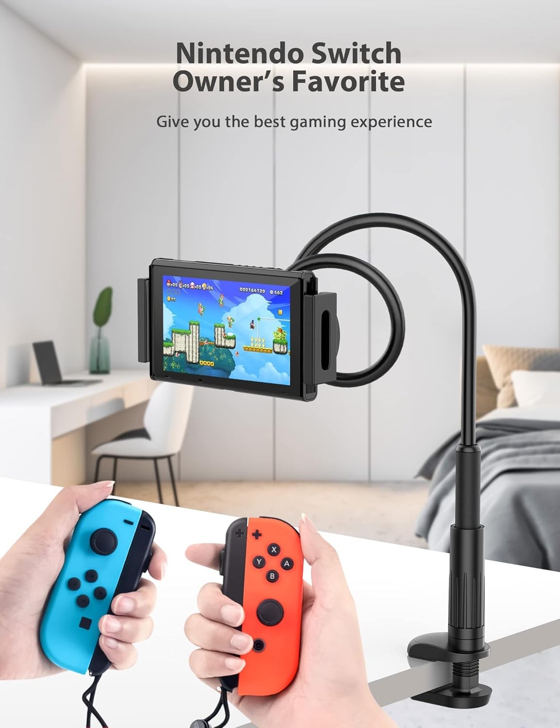 Tablet Stand Holder for Bed, Gooseneck Mount with Adjustable Flexible black