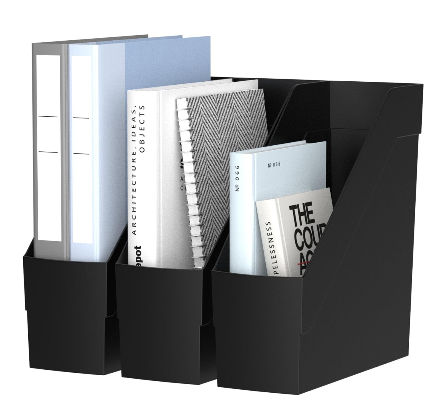 3 Pack Magazine Rack, Plastic File Folder Bin Desk Organizer, Black