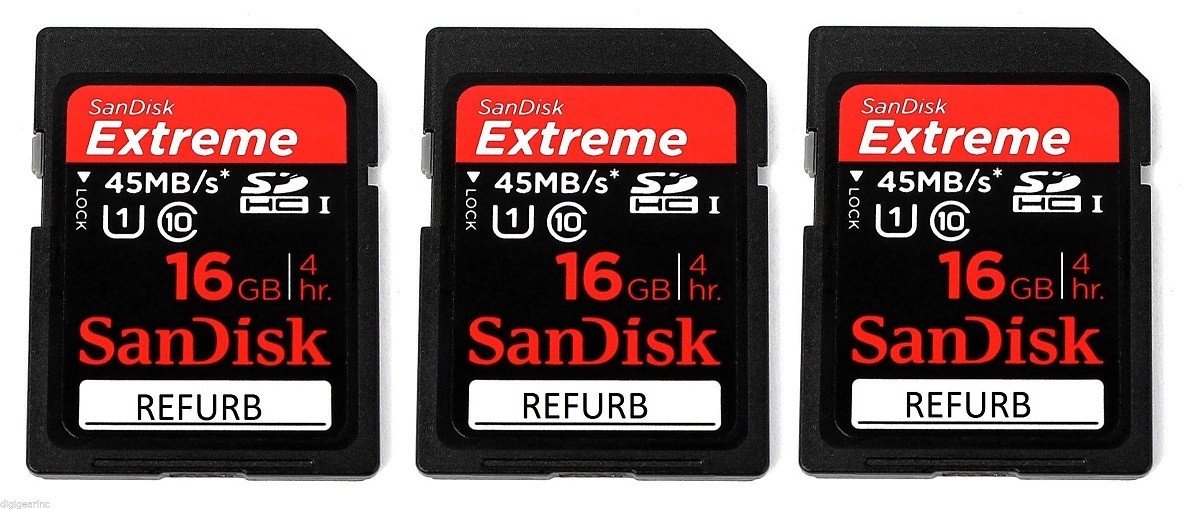 Lot 3 of SanDisk SD Extreme 16GB C10 Card for GoPro Hero 2 Factory Refur