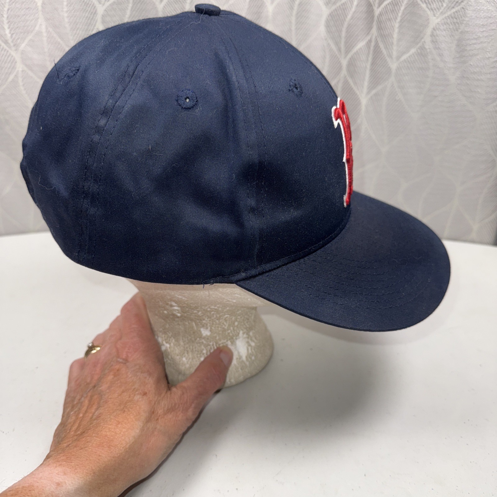 BOSTON Red Sox lite wt Navy Cotton Hat Cap w Script Red B Hook Loop MLB Team