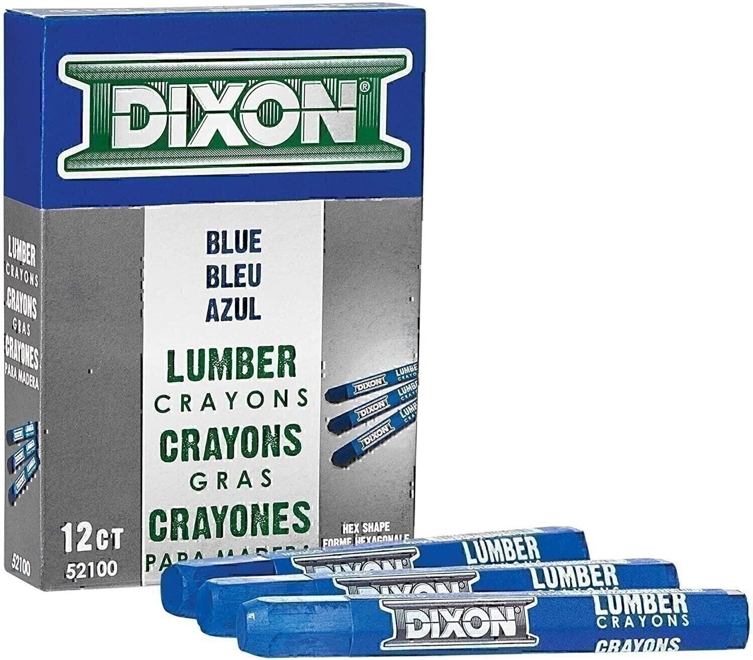 Dixon Industrial Lumber Marking Crayons, 4.5" x 1/2" Hex, Blue, 12-Pack (52100