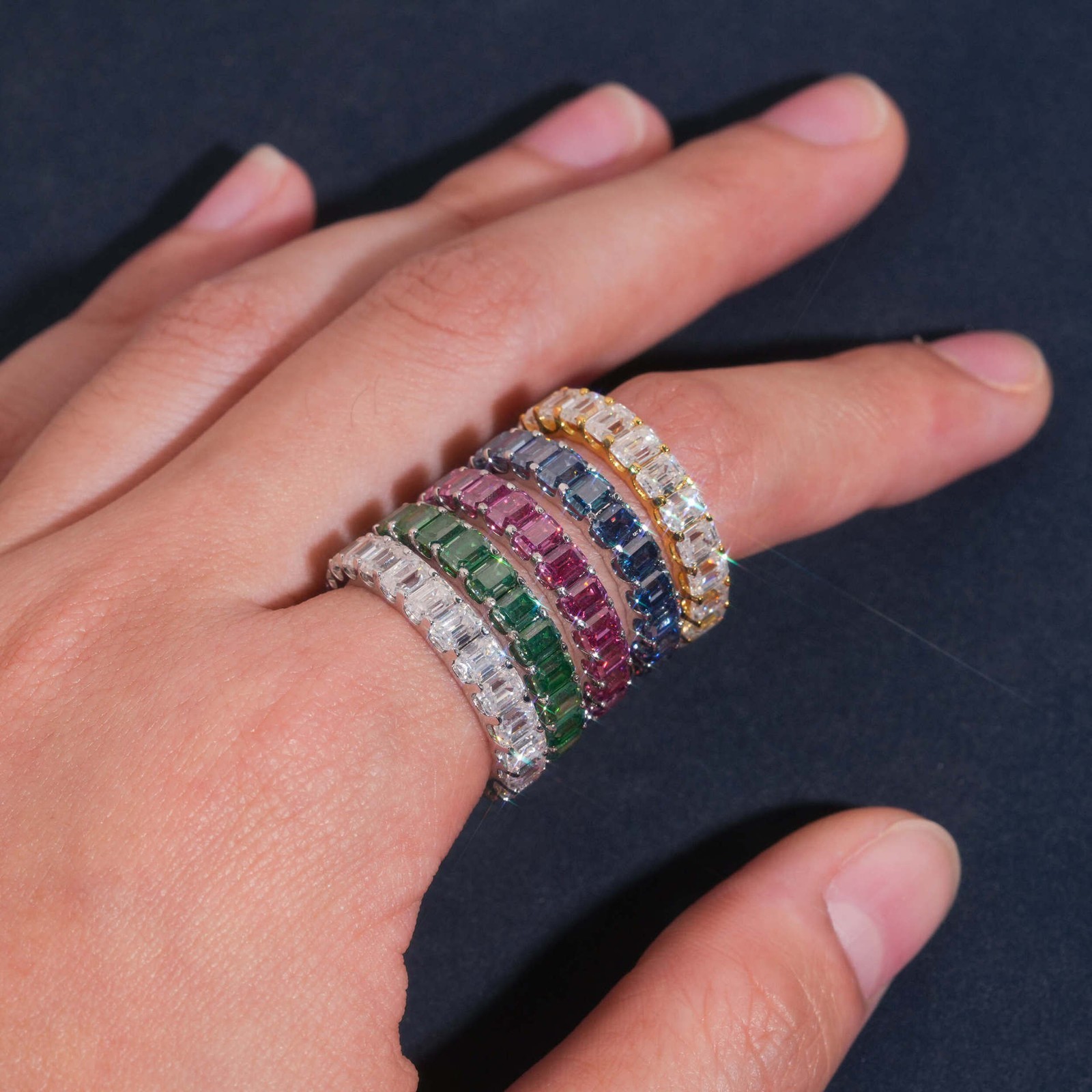 925 Sterling Silver Emerald Cut VVS1 Moissanite Eternity Band Ring -Mens Womens