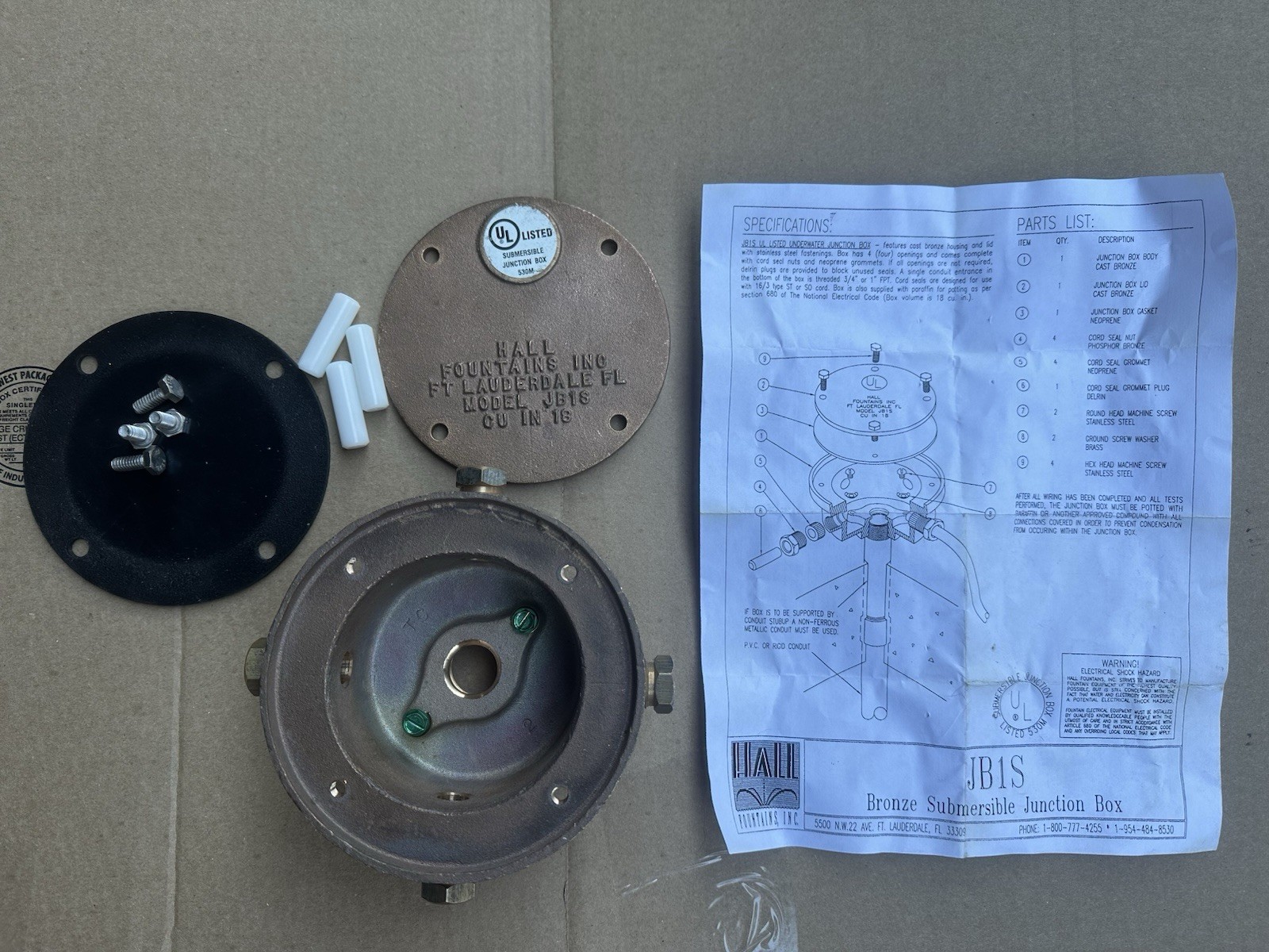 Submersible bronze Junction Box 530 M Model JB1S