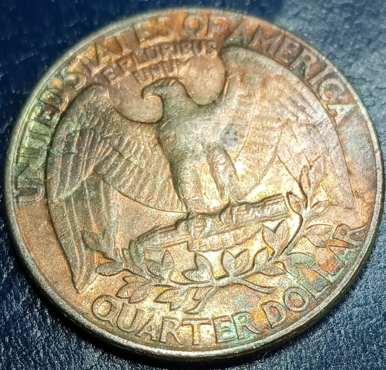 1990 D Washington Quarter Toning Both Sides Missing Clading Green Most Copper