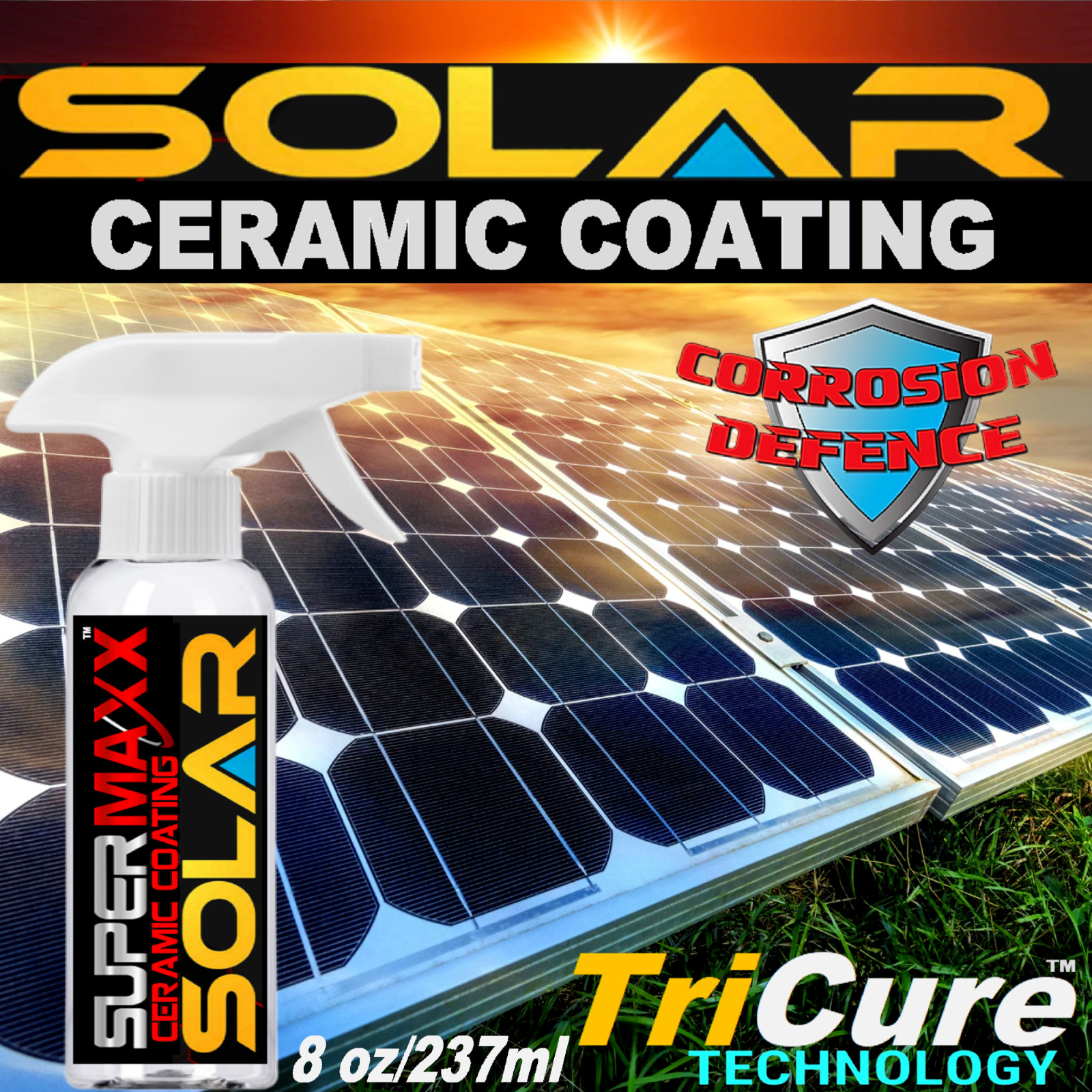 SOLAR PANEL KIT 2 YEAR ADVANCED TRICURE CERAMIC CLEAR COAT SPRAY PROTECTION