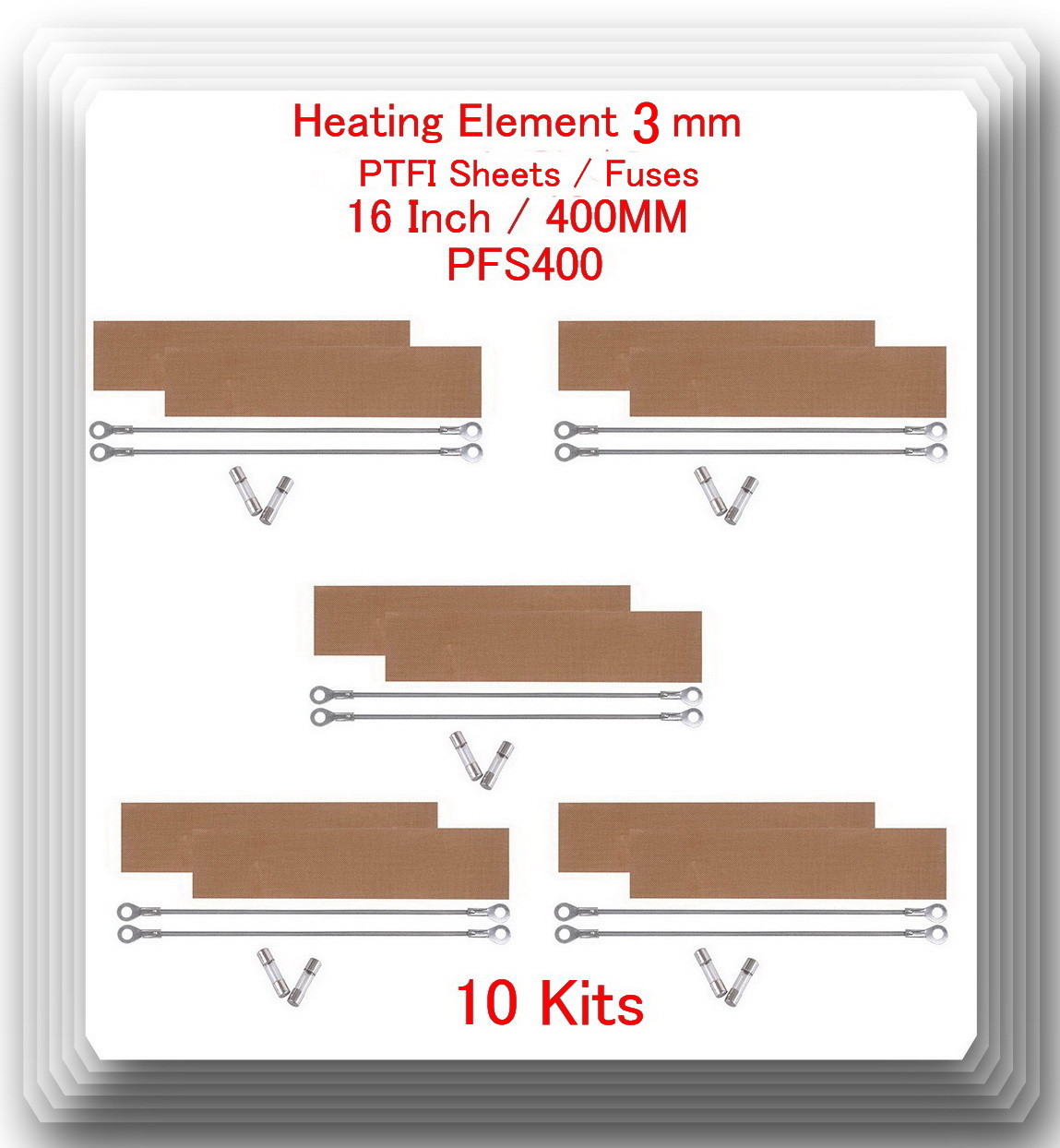 10 Heating Elements 3mm + 10 PTFI  Sheet For Impulse Sealer 16" / 400mm PFS400