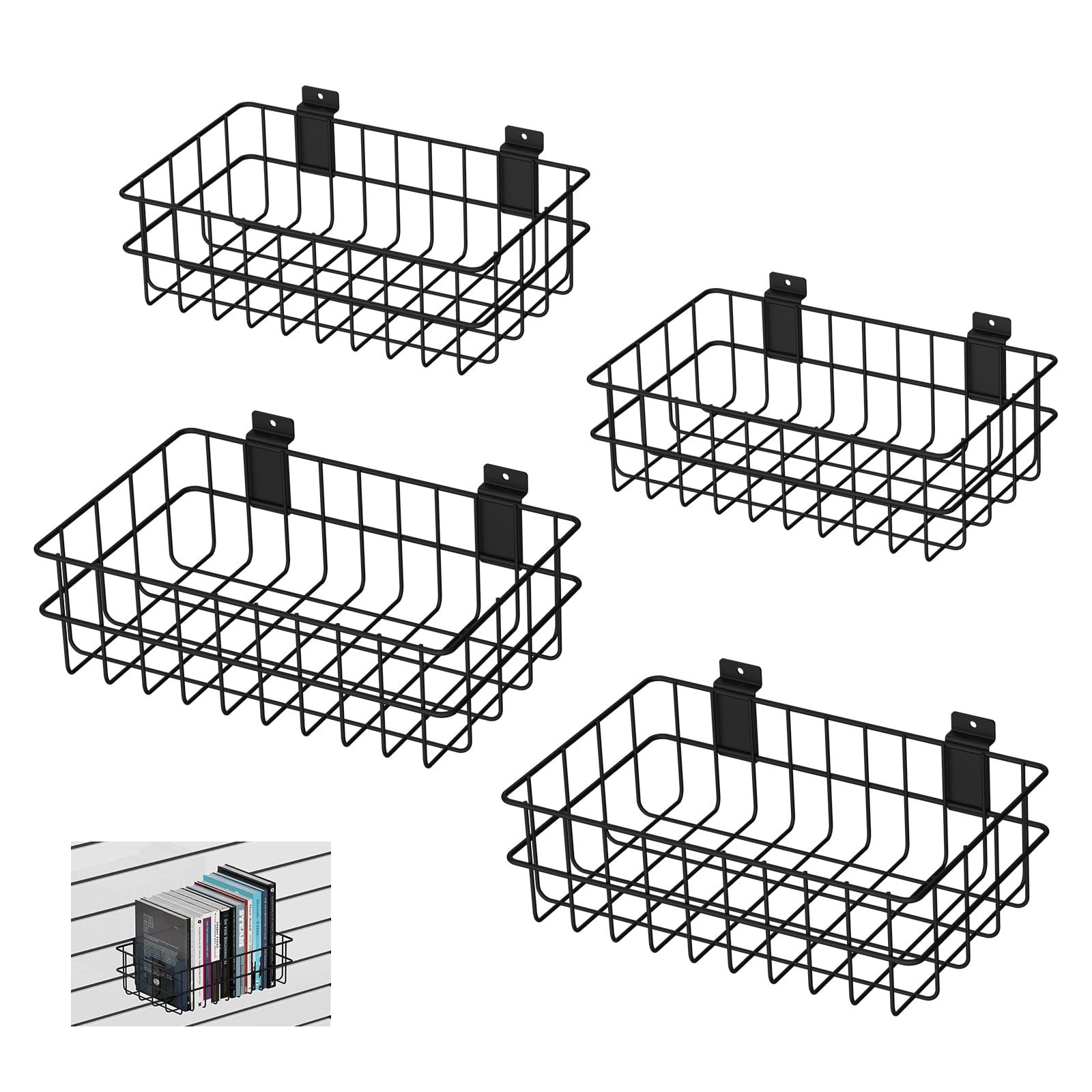 4 Pack Slatwall Baskets Set, Heavy Duty Slatwall Baskets, Metal Slat Wall She...