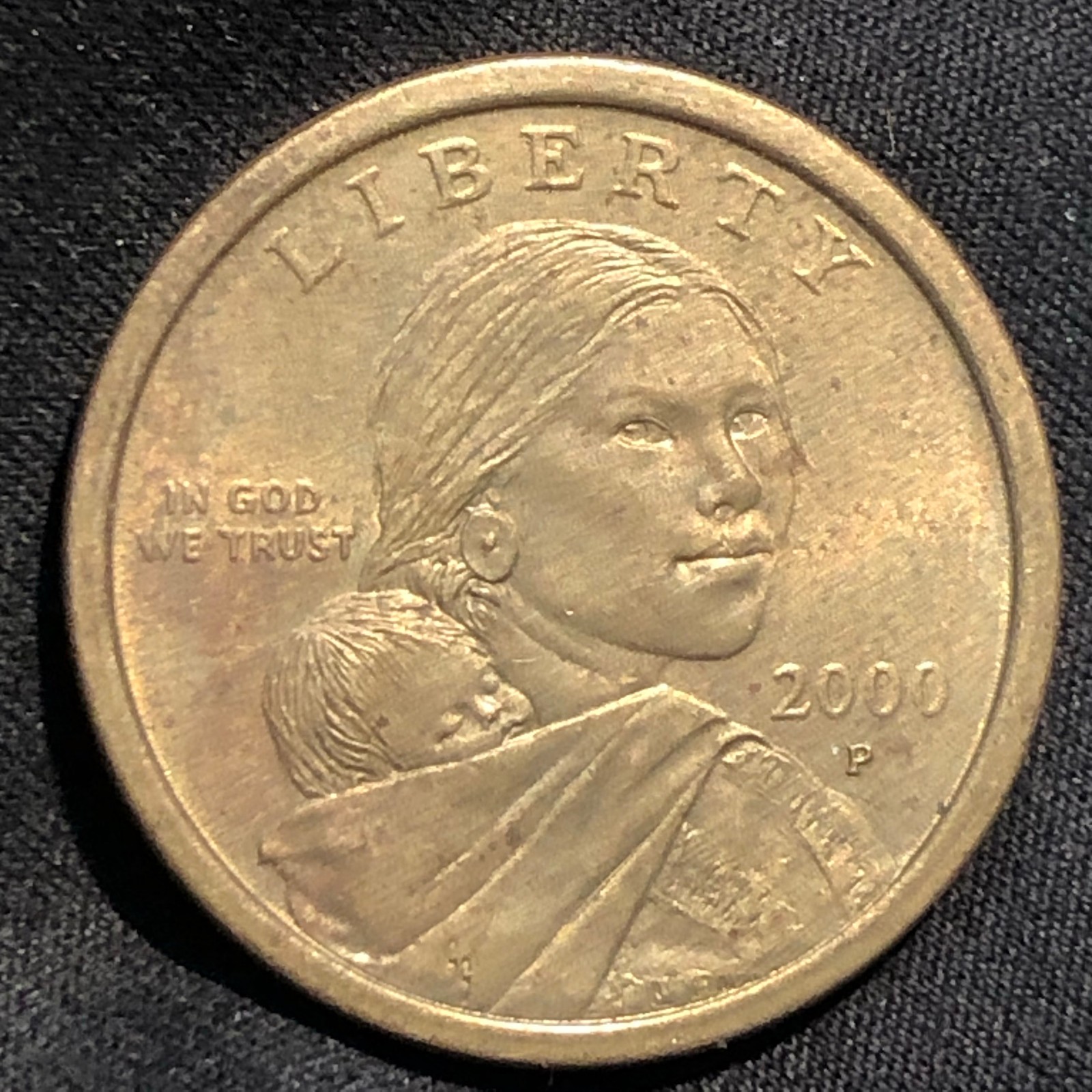 2000-P USA Sacagawea 1 Dollar Brass-Plated-Copper Coin - AU (About Uncirculated)