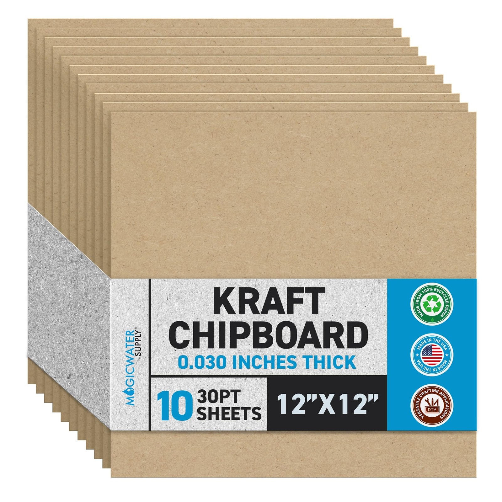 MagicWater Chipboard Sheet for DIY Projects - 12x12 Inch - 10 Pack - 30 pt - ...