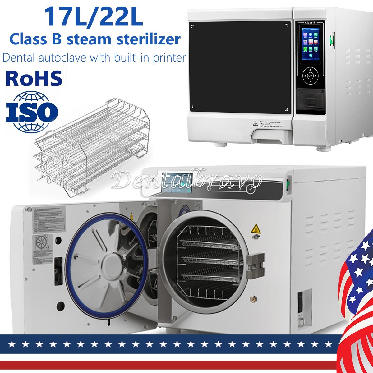 17/22L Dental Class B Medical Autoclave Steam Vacuum Sterilizer Built-in Printer