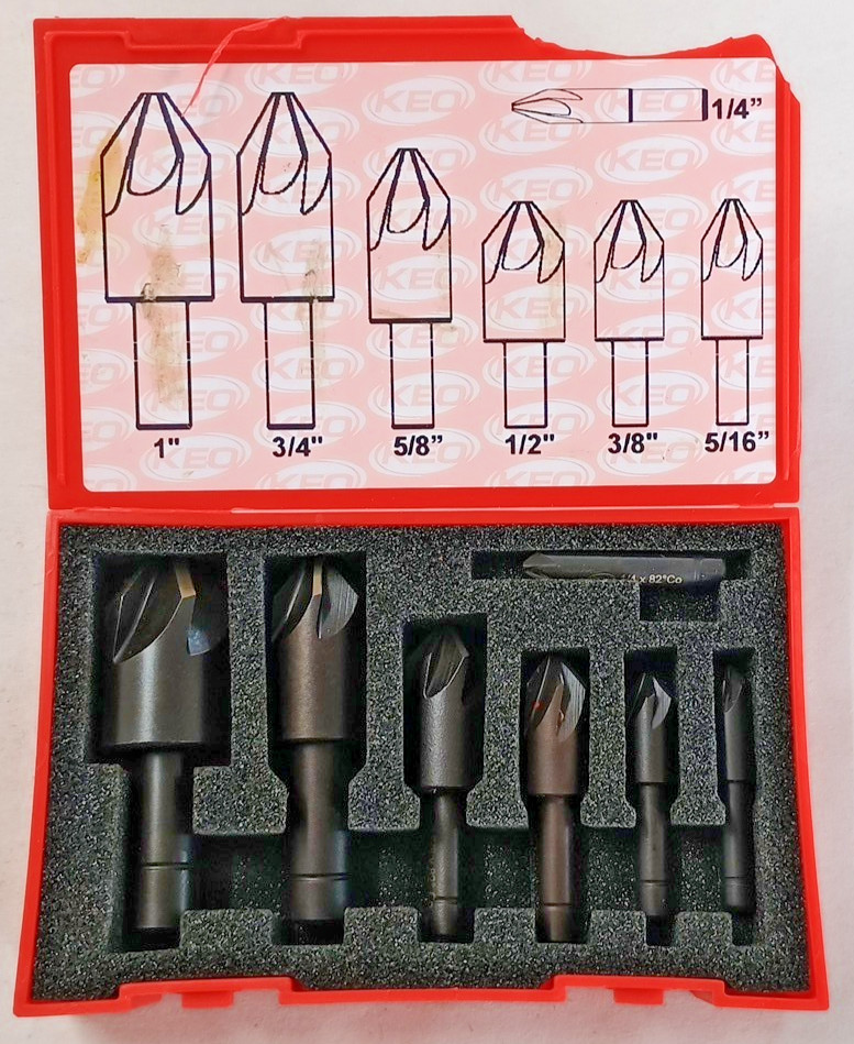 KEO Countersink Set 82 Deg 6 FLT Cobalt 7 PC Set 1/4"-1" Plastic Case Broken