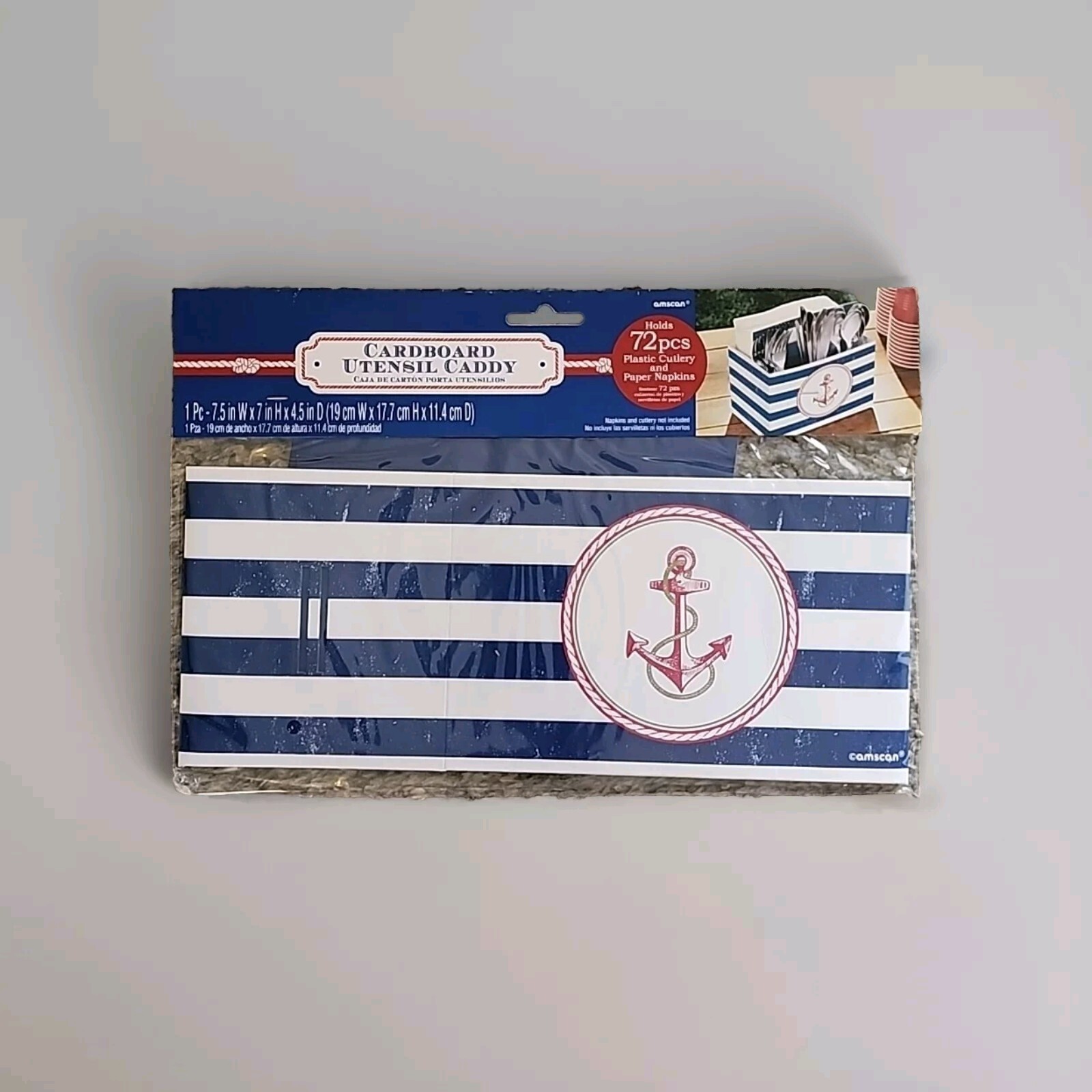 Nautical Cardboard Utensil Caddy Holds 72 Plastic Cutlery Pieces