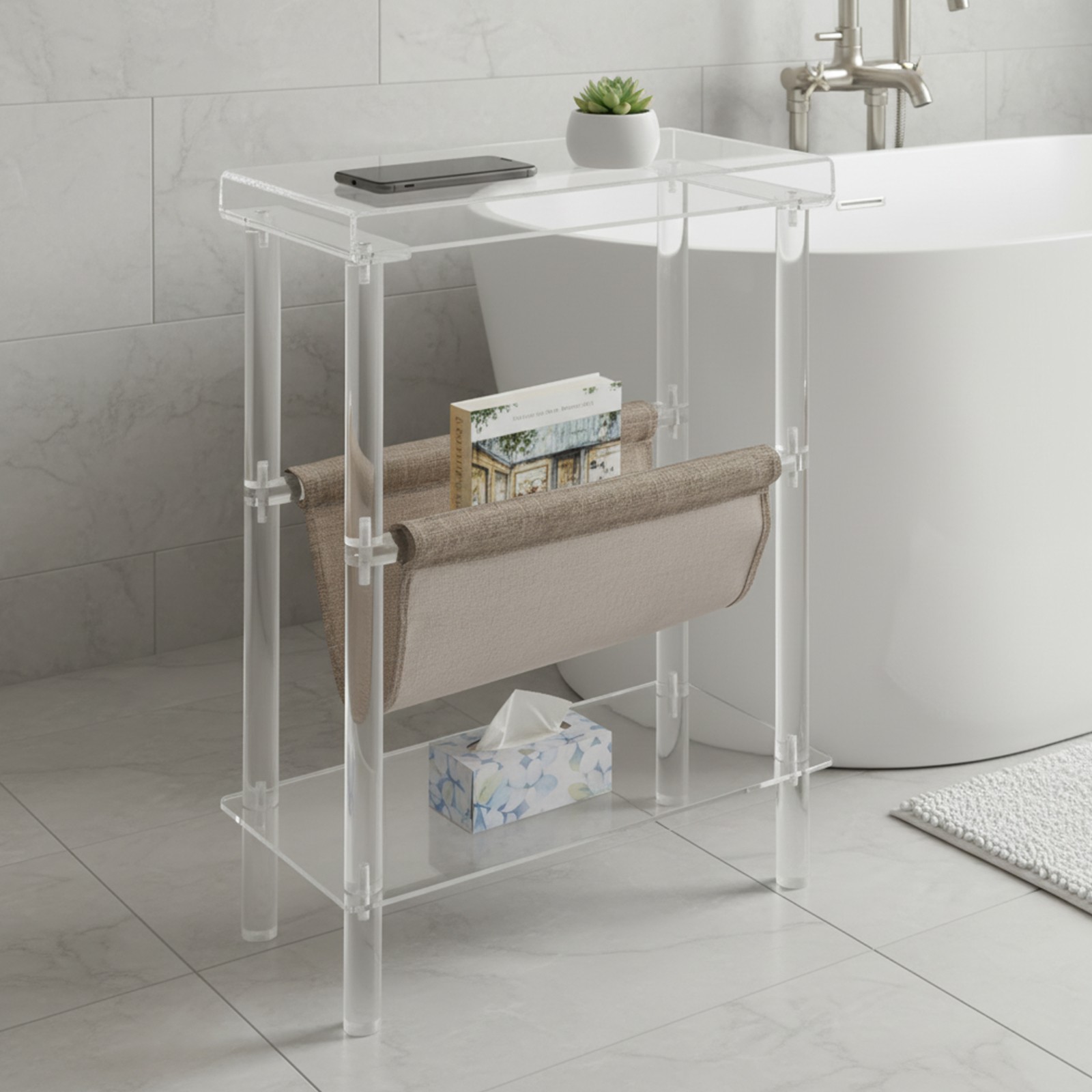 Clear Side Table Acrylic Narrow Side Table Rectangular Side Table Freestanding