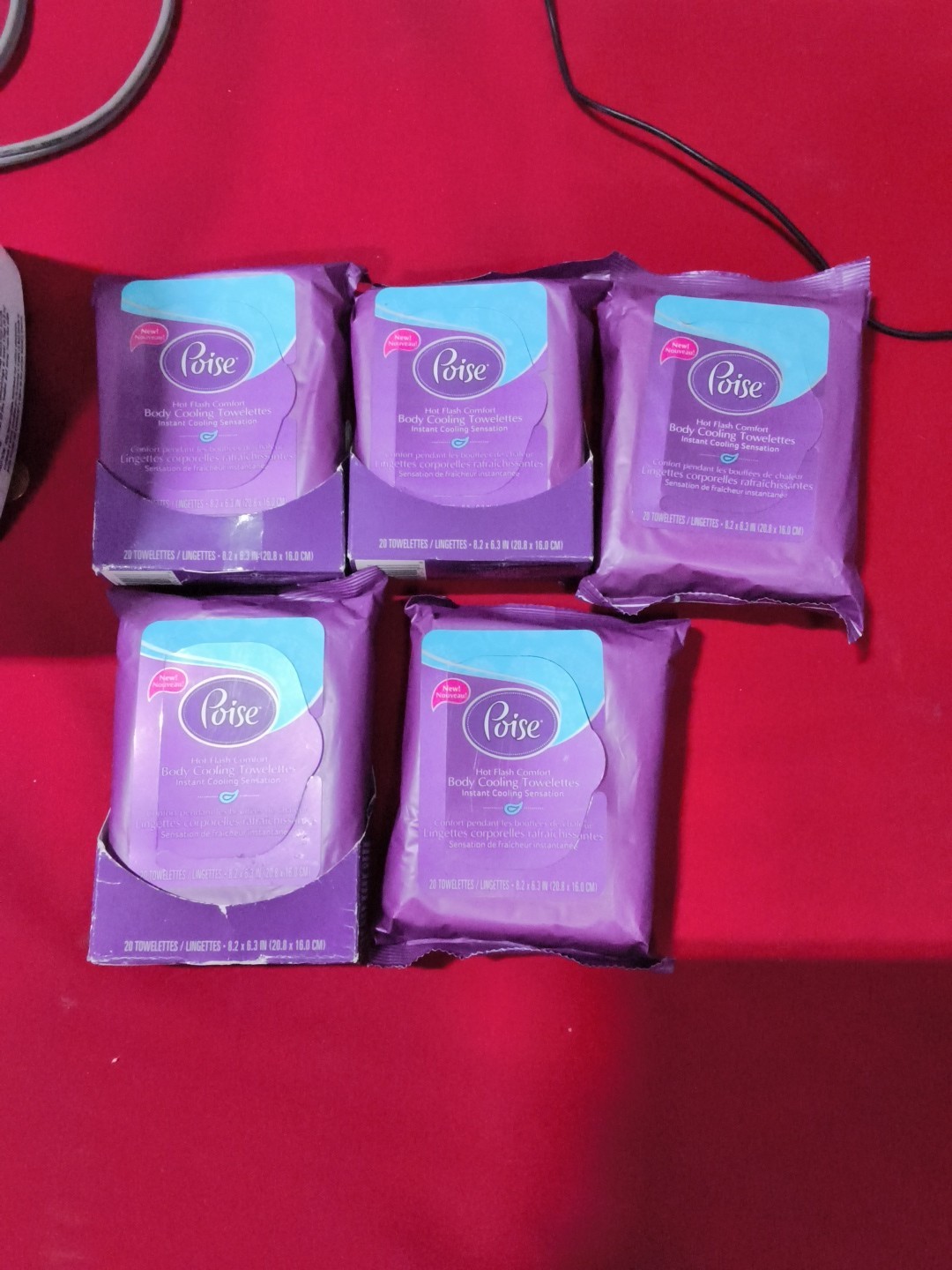 Lot 5 Pks Poise Hot Flash Comfort Body Cooling Towelettes Wipes Menopause READ