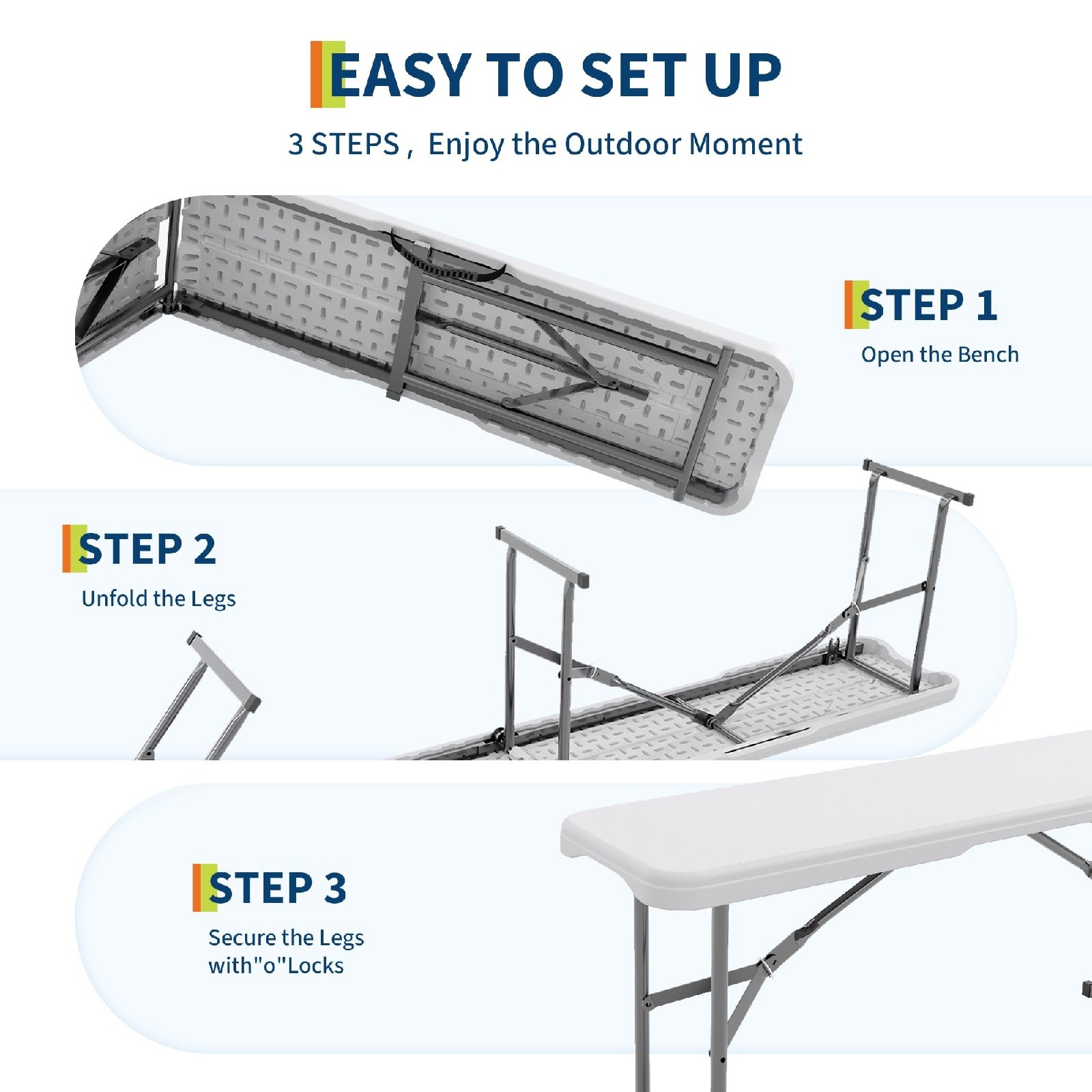 ✨2Pack Portable Folding Bench 6 Foot,Foldable Bench with Carrying Handle Camping
