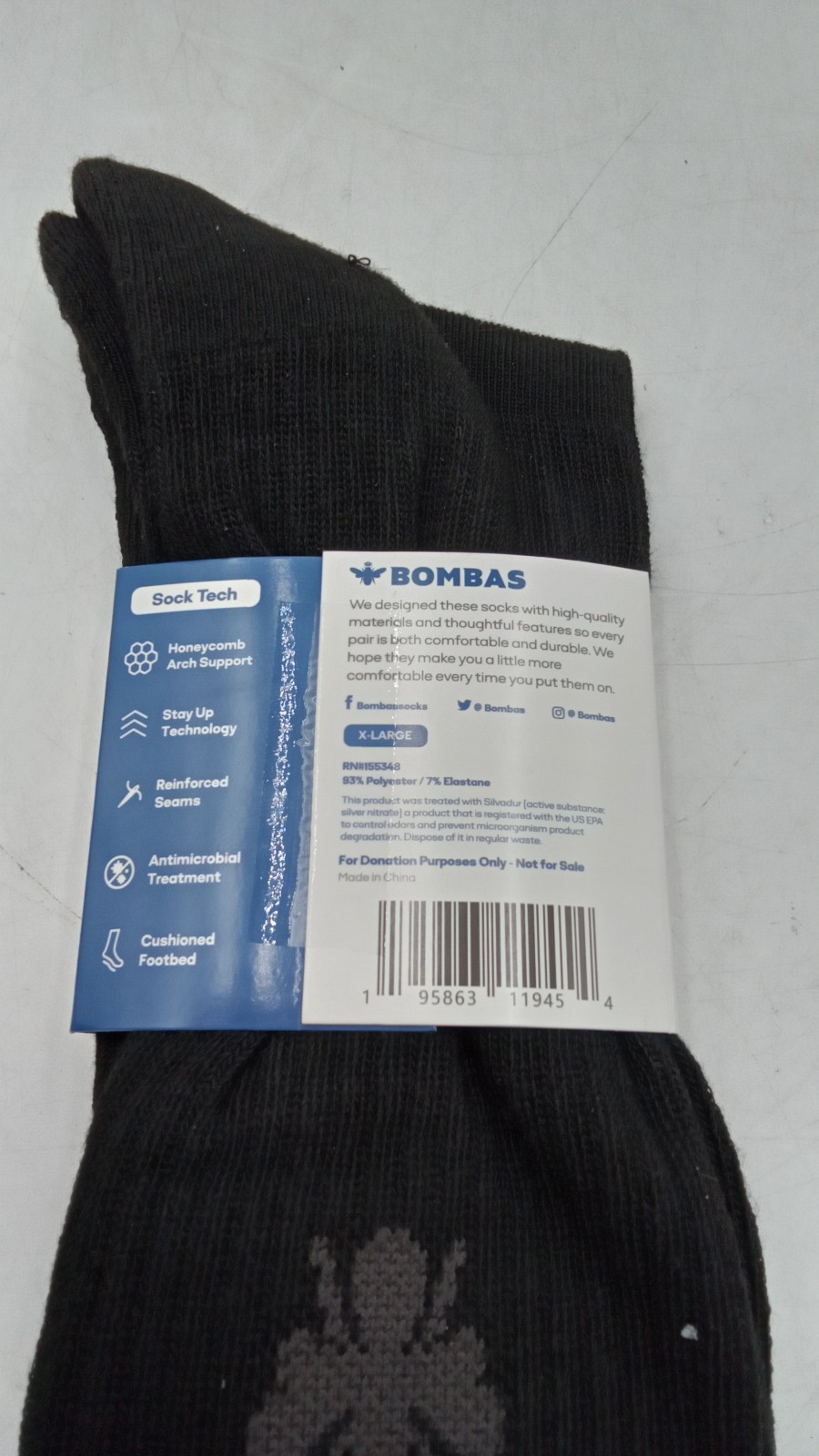 Lot Of 5 Pairs NEW Bombas Solid Calf Socks Honeycomb Arch Support Black Size XL