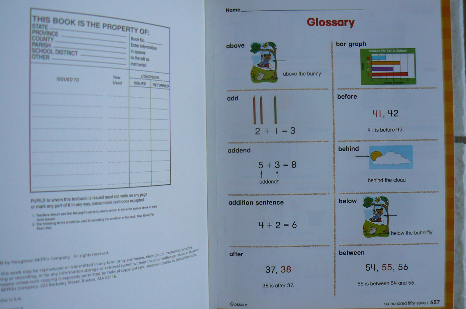 Houghton Mifflin MATH 1/1st Student Resources:Glossary,Workmats,Activity Almanac