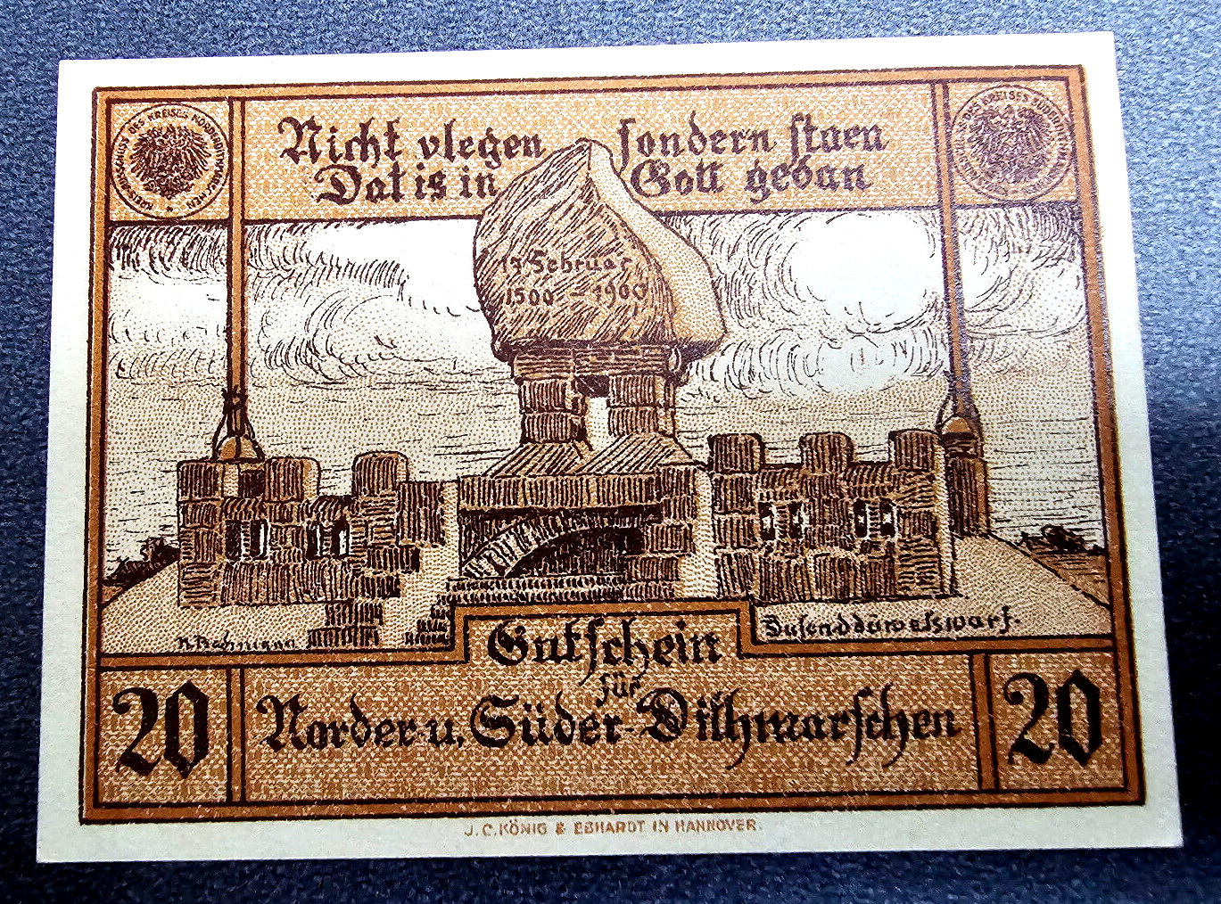 DITHMARSCHEN NOTGELD 20 PFENNIG 1920 EMERGENCY MONEY GERMANY BANKNOTE (33345)