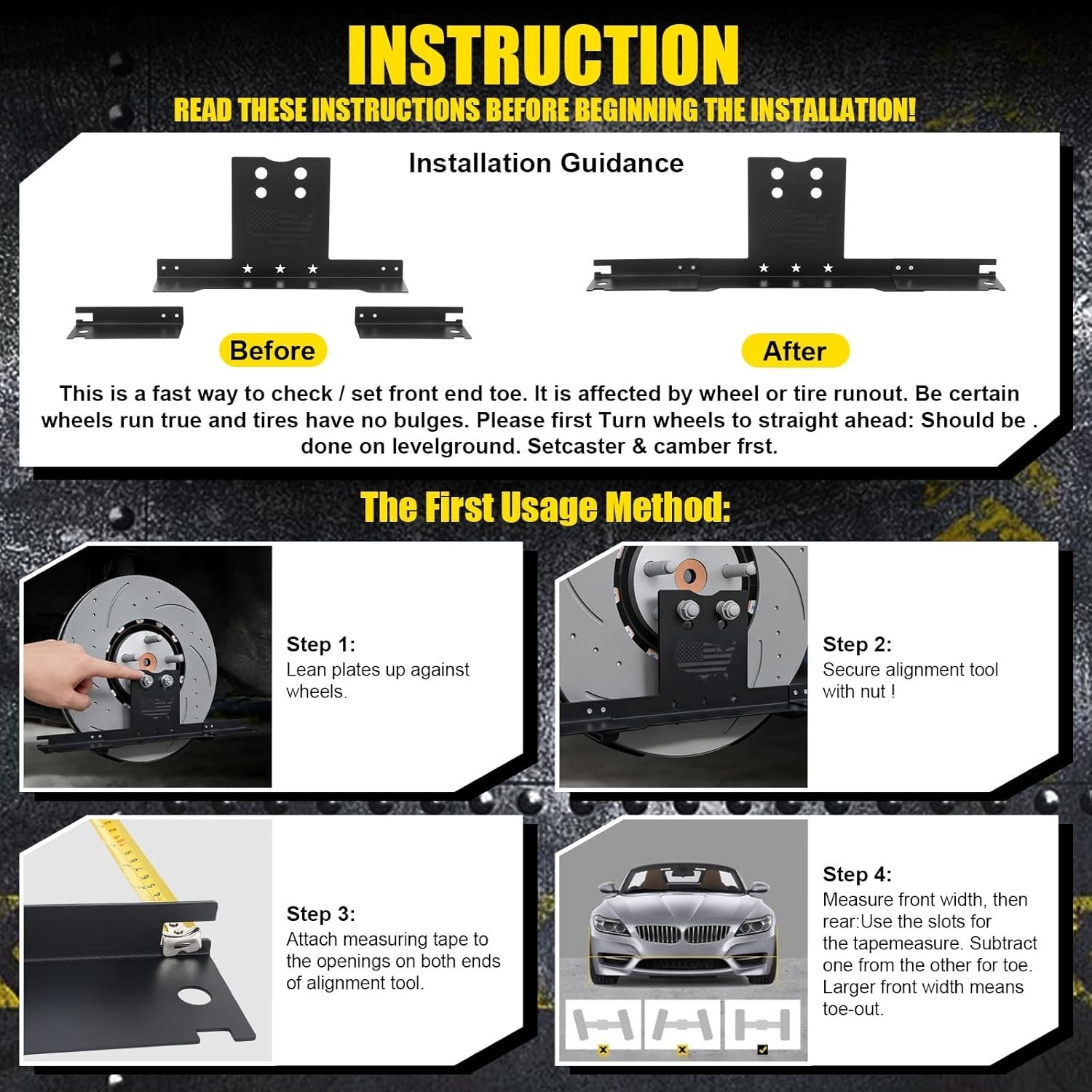 Wheel Alignment Tool Kit, Heavy Duty Toe Alignment Plates, Steel