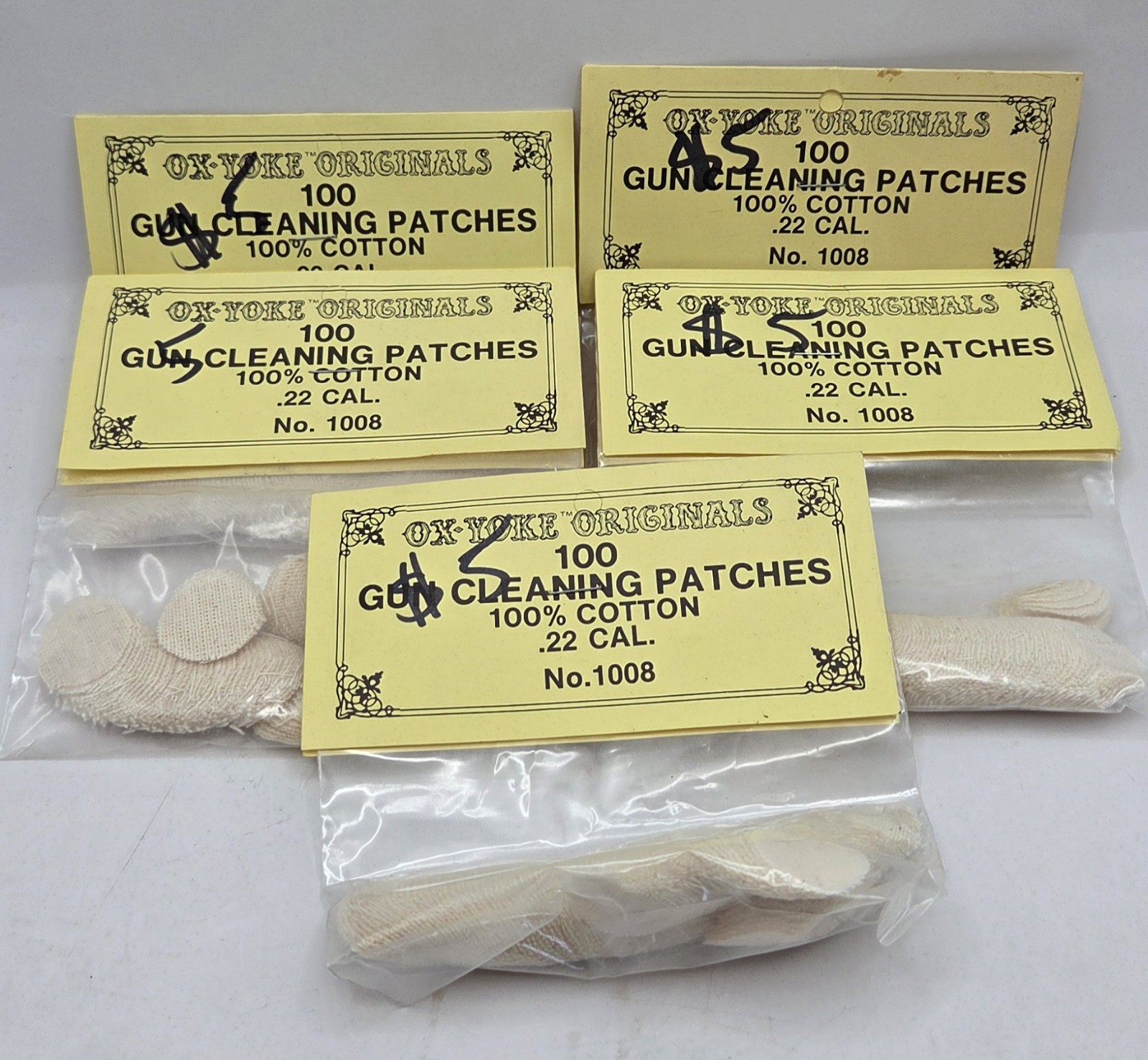 500 (5 Pk Of 100) Ox-Yoke Originals Gun Cleaning Patches  .22 Cal. #1008. NOS