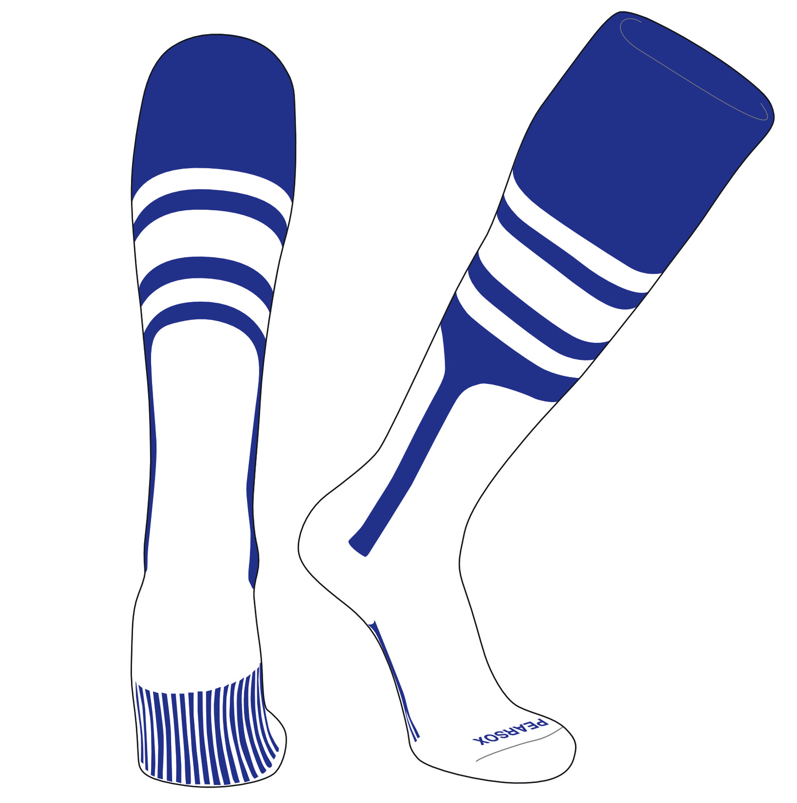 PEAR SOX OTC Baseball Softball Stirrup Socks (B, 9in) Royal, White, White