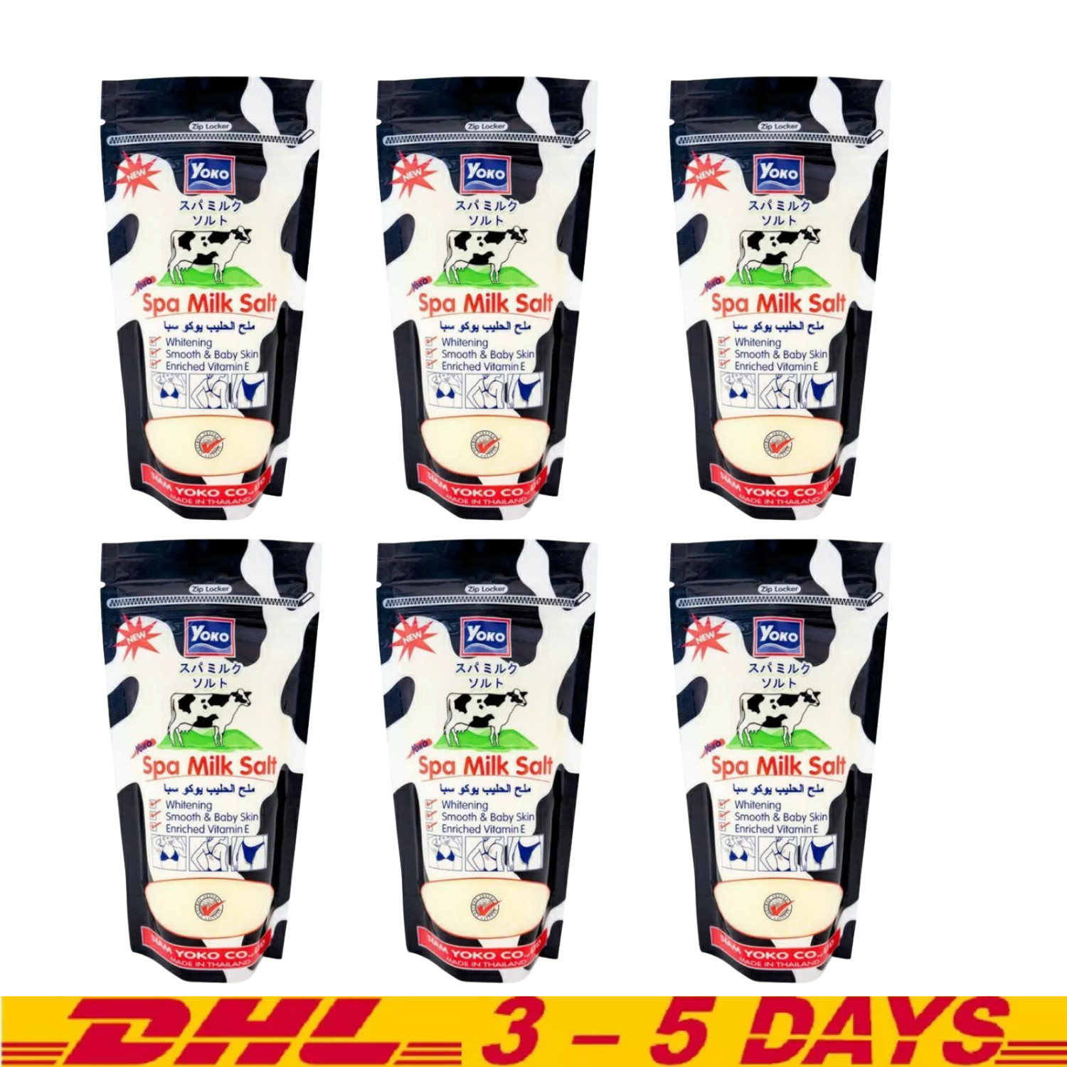6 X YOKO Spa Milk Salt 300g Scrub Lightening Smooth Skin AHA Vitamin E Collagen