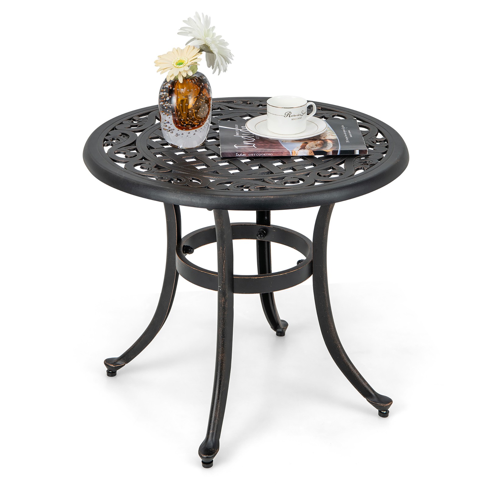 Cast Aluminum Patio Table 24''Outdoor Round Side Table Anti-Rust Coffee Bistro