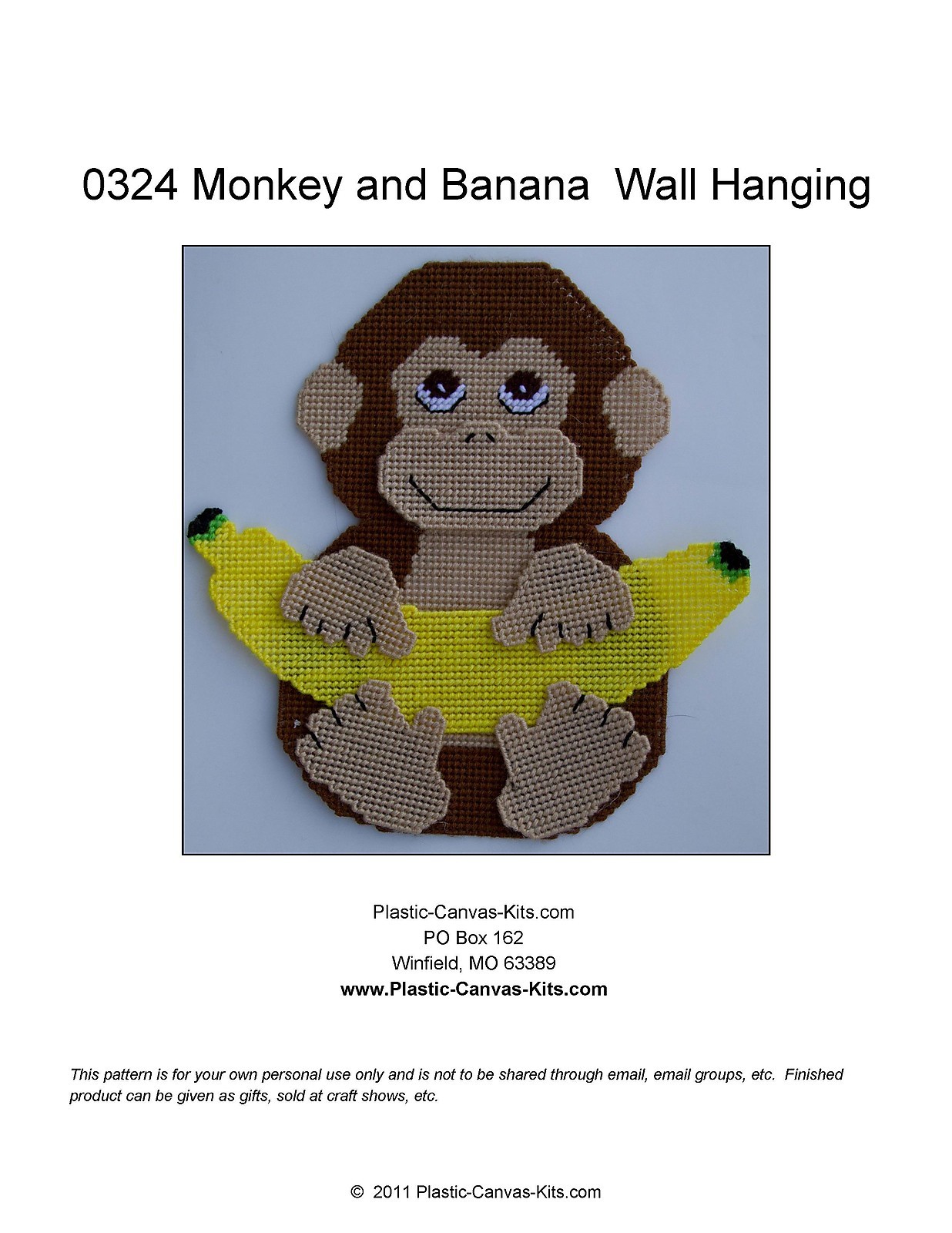 Monkey and Banana Wall Hanging-Plastic Canvas Pattern or Kit