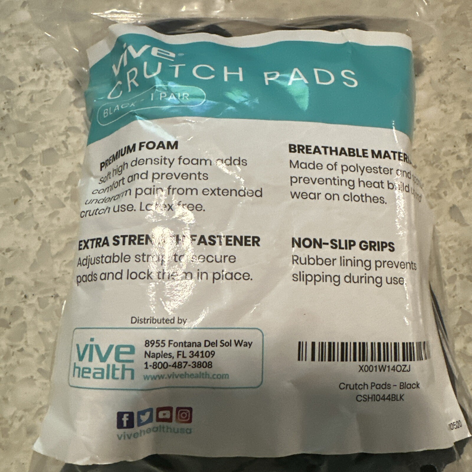 Vive Crutch Pads Black Pair