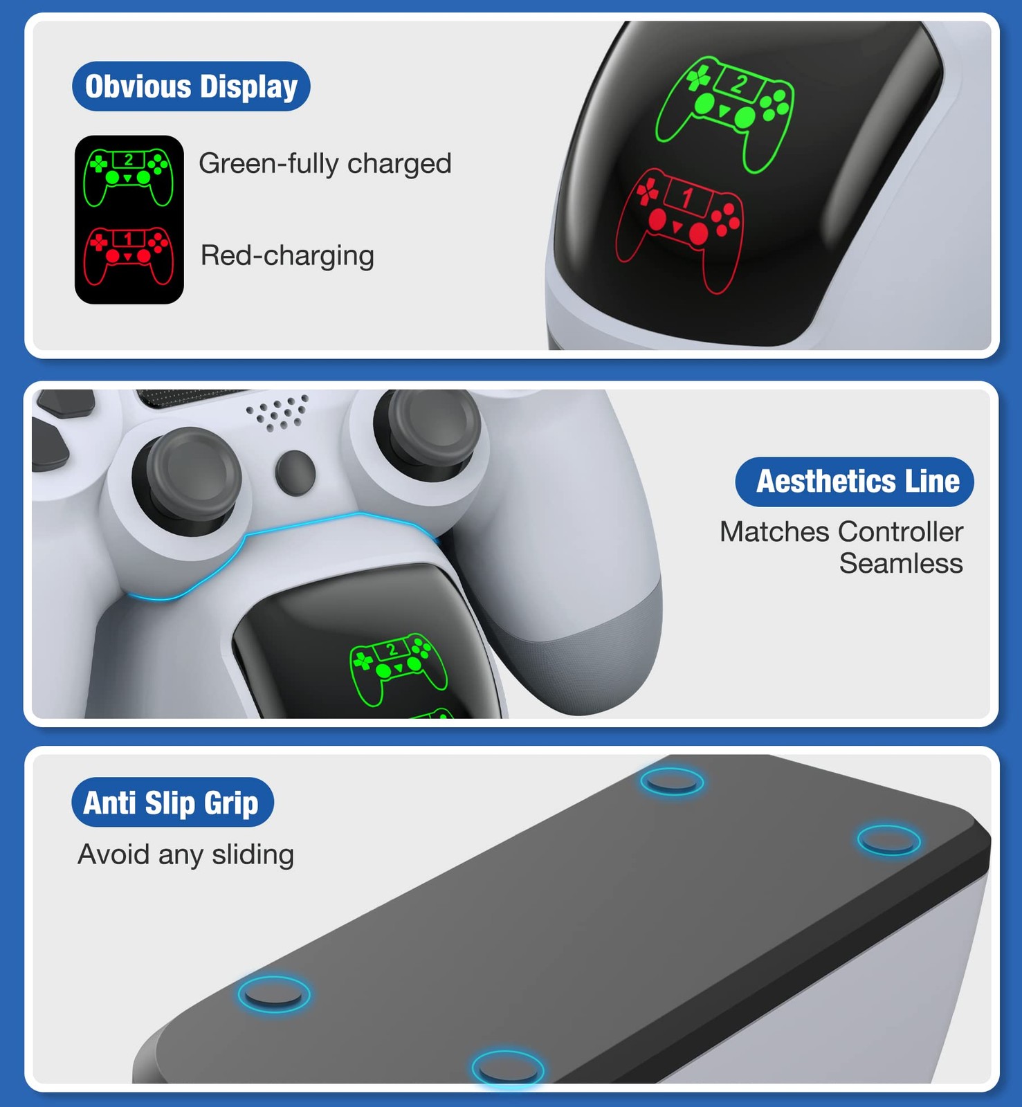 PS4 Controller Charger Dock Station with Charging Cable,1.8Hour Fast-Charging PS