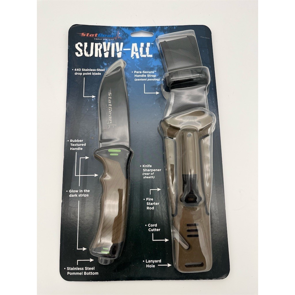 StatGear Surv-All Fixed Blade Survival Knife Set w/ Sheath Fire Starter