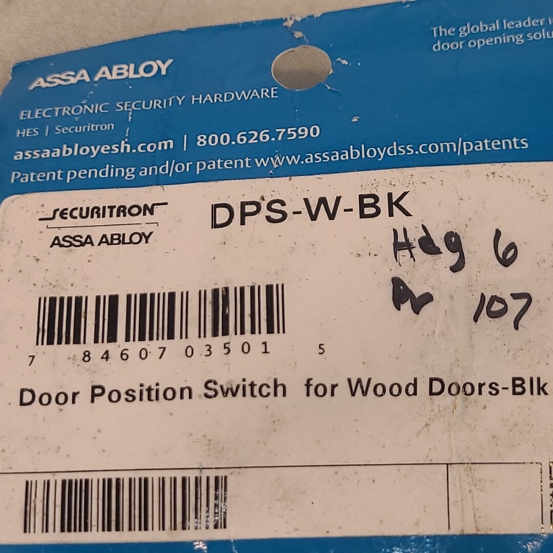 Securitron DPS-W-BK Door Position Switch Black Wood Doors Assa Abloy Security