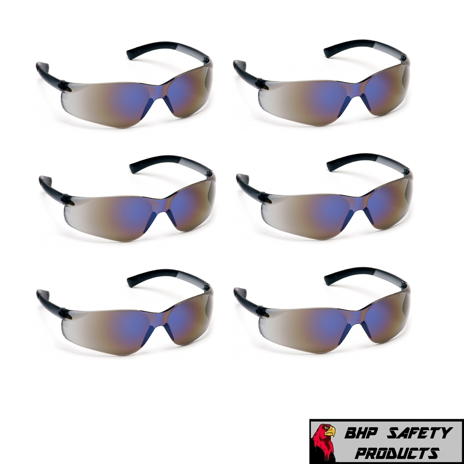 (6 PAIR) PYRAMEX ZTEK SAFETY GLASSES BLUE MIRROR LENS SUNGLASSES Z87+ S2575S