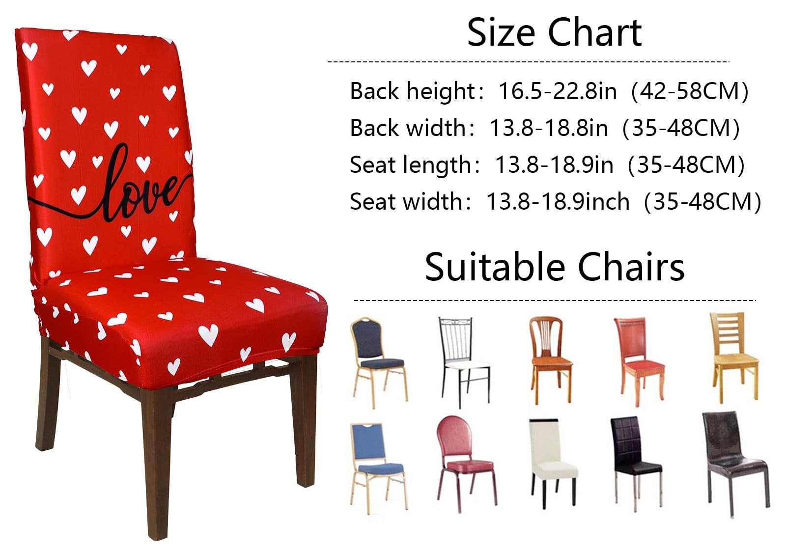 4Pcs Valentine's Day Chair Covers Sweet Love Heart Dining Chair Slipcovers Red