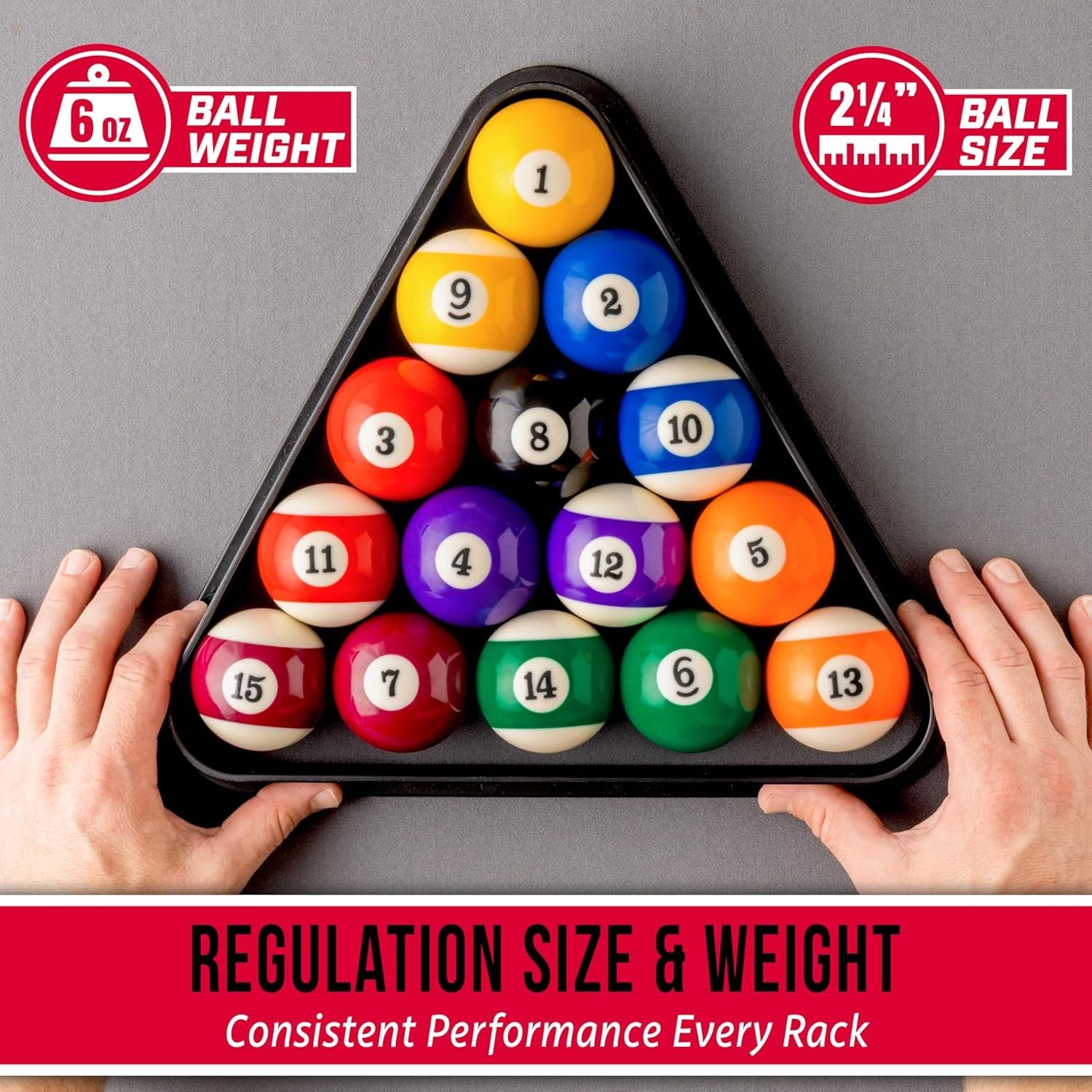 Durable Regulation Pool Balls Set - Includes 15 Solids, 1 Cue Ball, 57mm