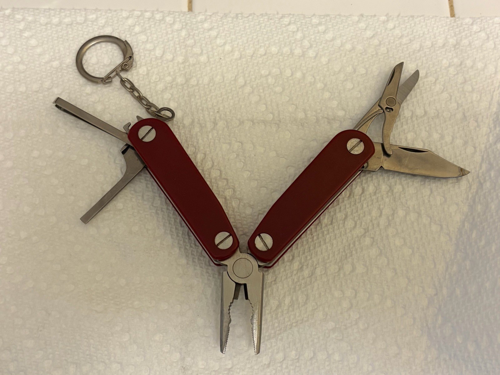 Vintage Red Multi Tool Keychain Pliers, Knife, Scissors Etc… MMT1-R