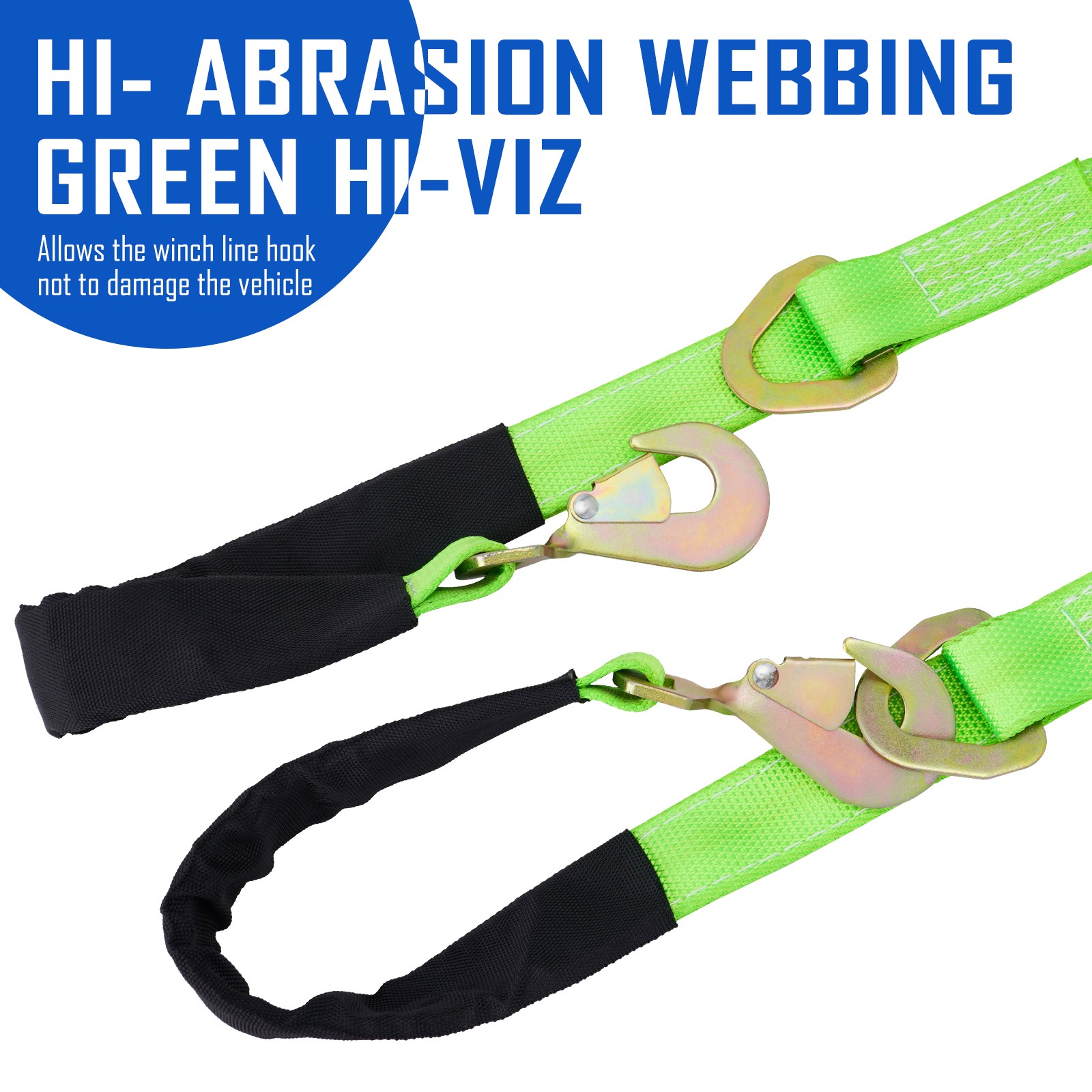 V-Bridle Recovery Strap 2"x4' w/Snap Hooks w/ Cordura Sleeve & Axle Straps Tow