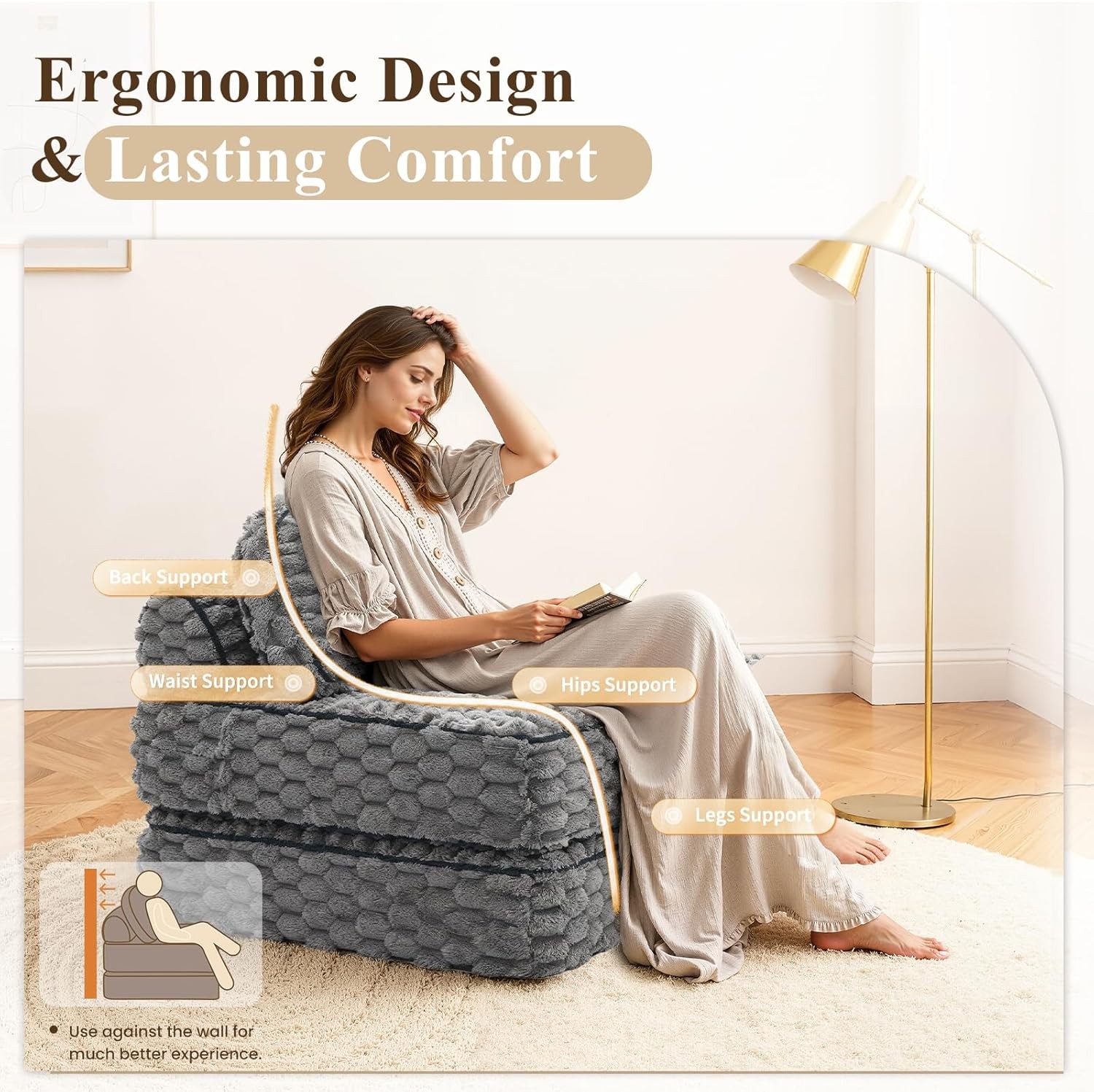 Folding Sofa Bed 3-in-1 Convertible Sleeper Chairs W/ Pillow,Back Support Fuzzy