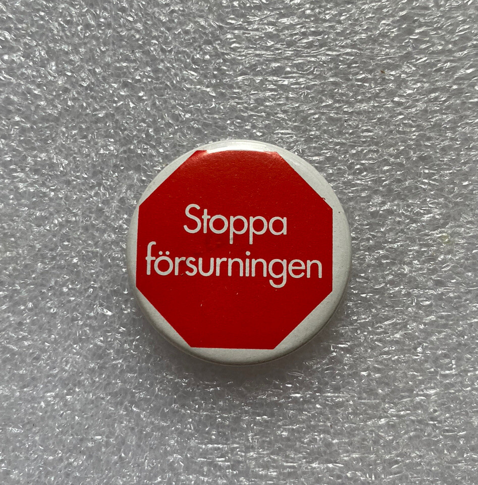 STOP ACID RAIN 1980's Pin Button Anti Pollution Environmental 1.25" swedish