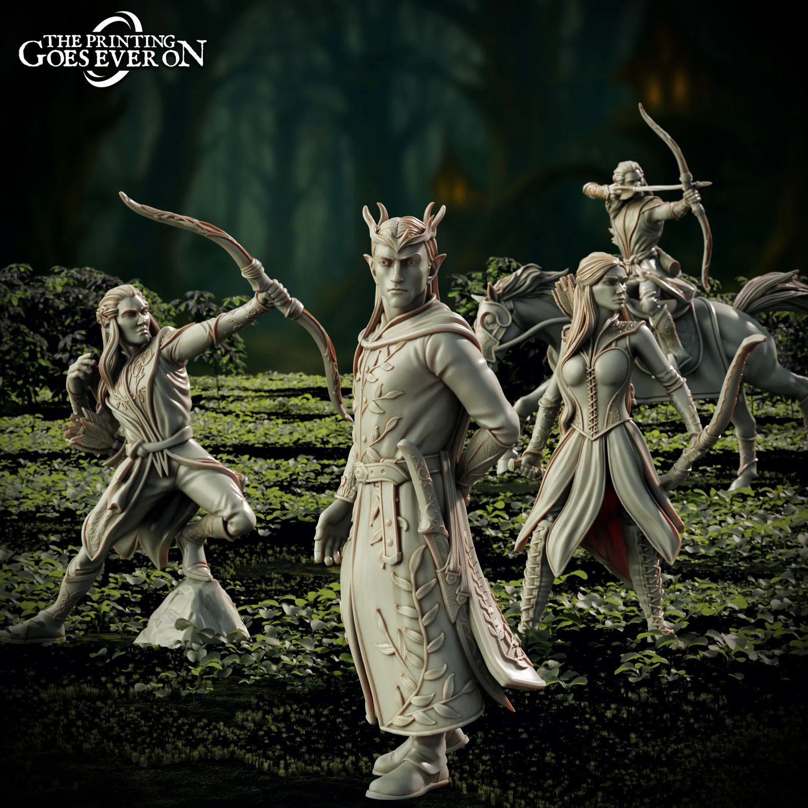 Elven Royalty (Set of 4) - 28-32mm Elderwood Elves - Resin Tabletop Miniatures