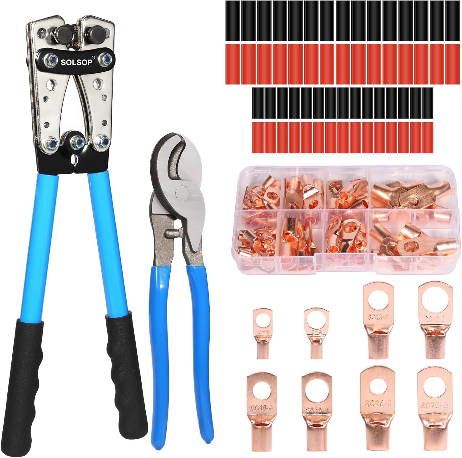 Battery Cable Crimper Tool for AWG 10, 8, 6, 4, 2, 1/0 Gauge Electrical Lug, Bat