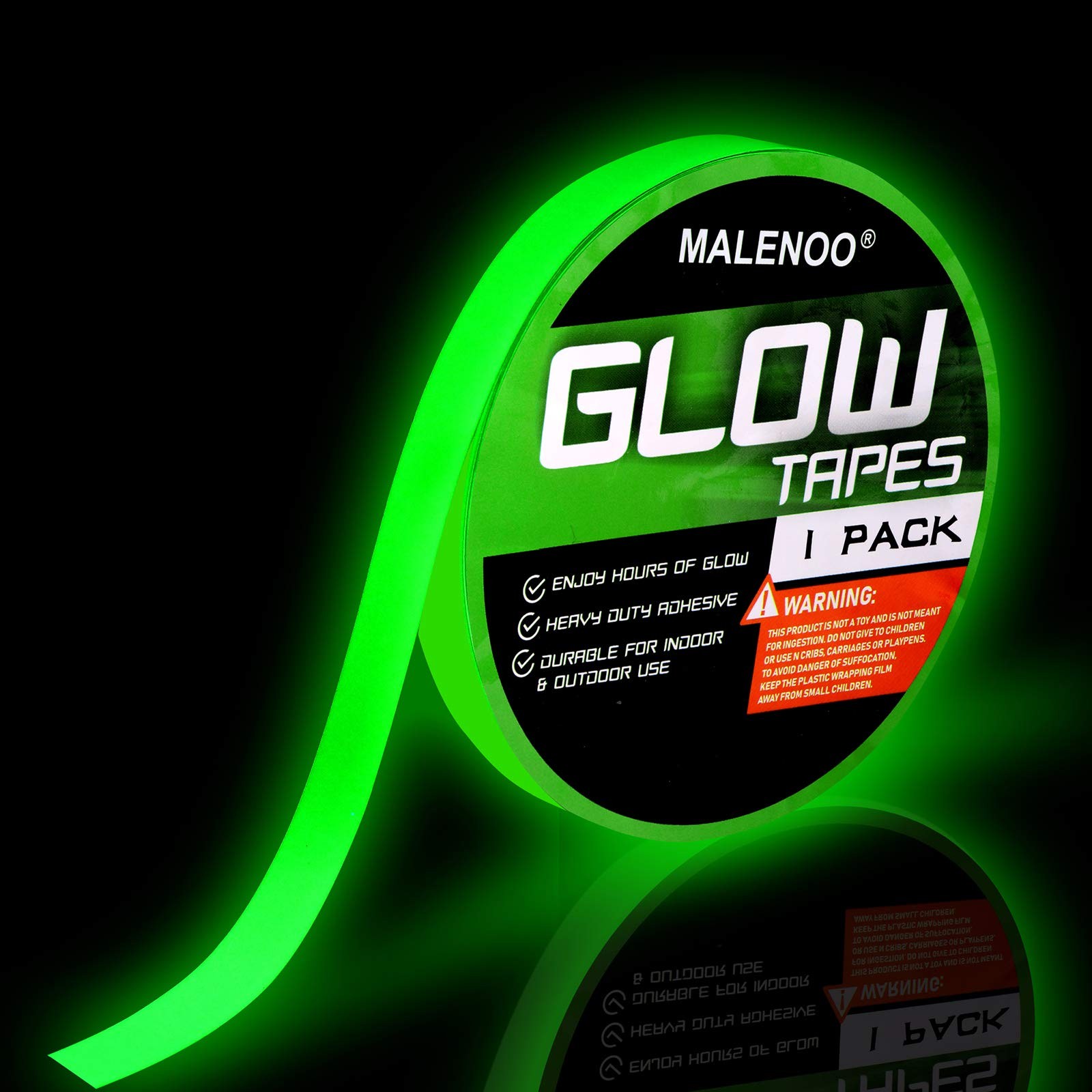 MALENOO 0.5 Inch x 16FT Glow in The Dark Tape Lasting x 16 Ft, Green