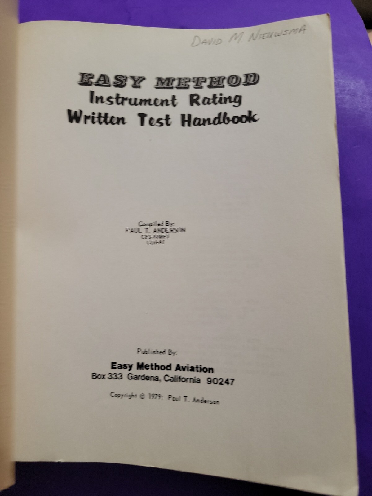 Easy Method Instrument Rating Written Test handbook 1979 VG+++